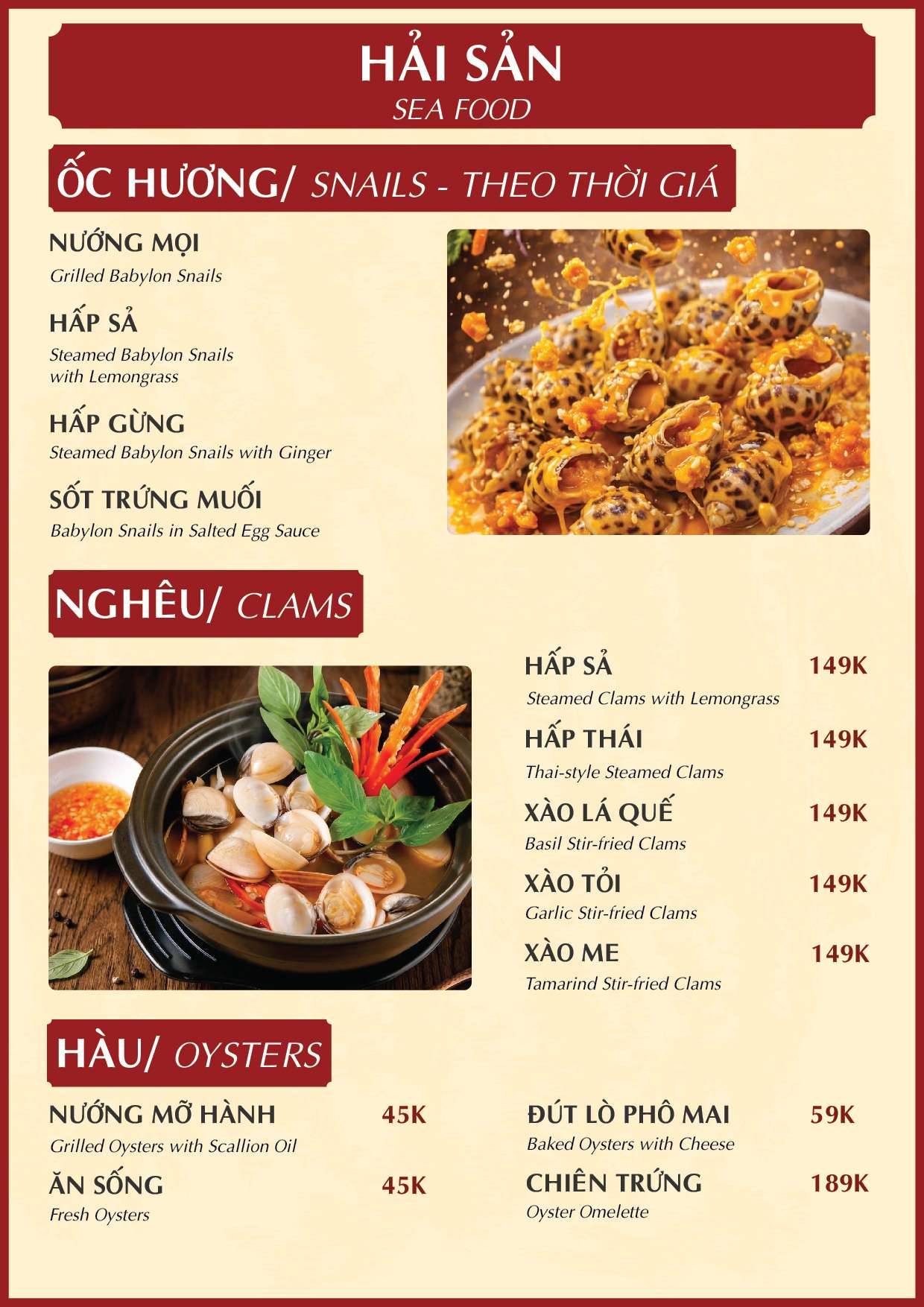 Menu Alacarte tại Nhà hàng Đại Phú