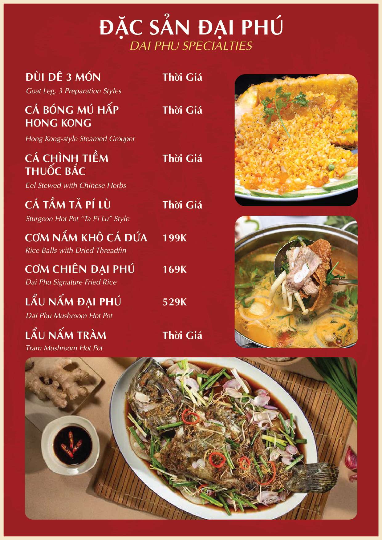 Menu Alacarte tại Nhà hàng Đại Phú