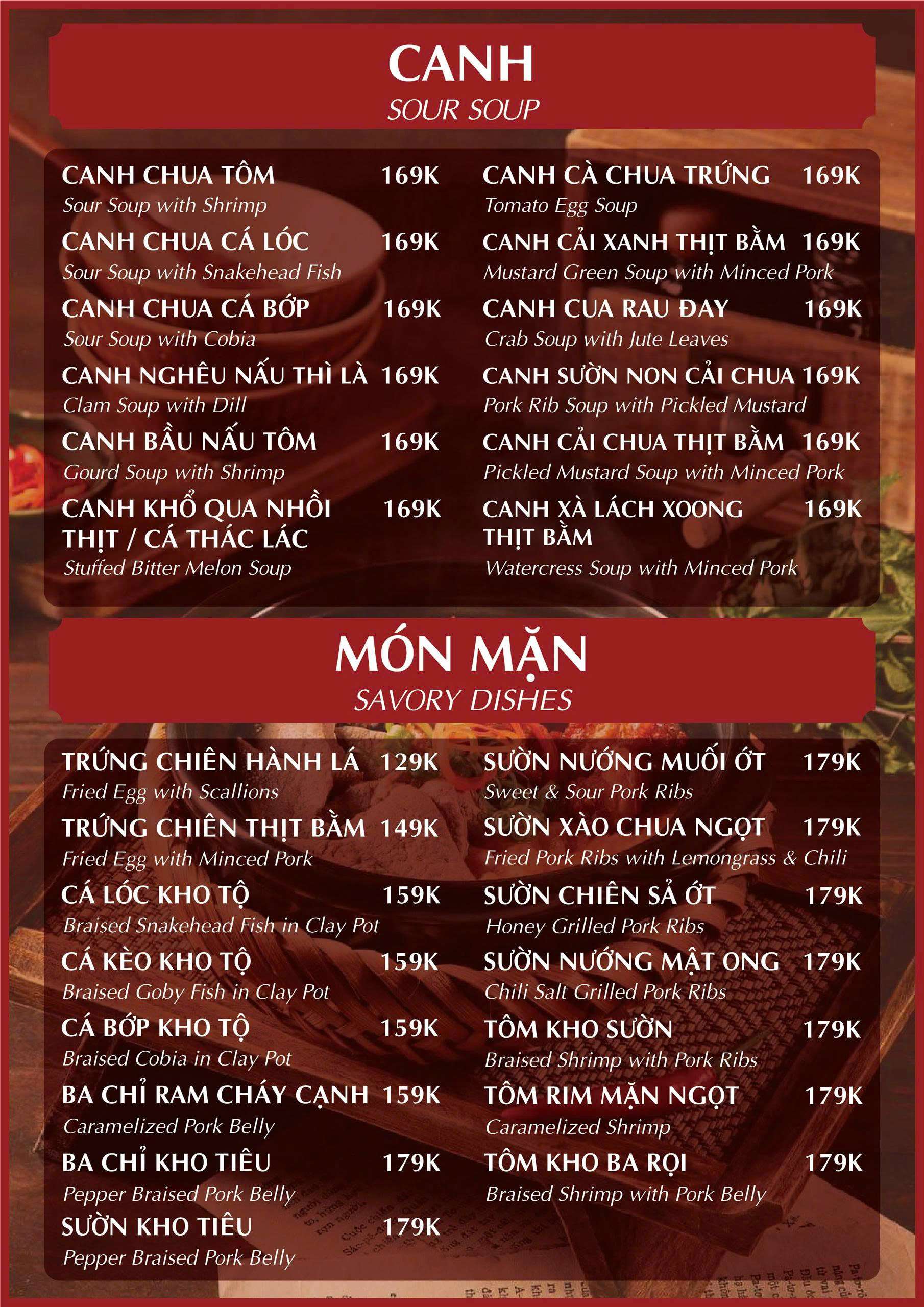 Menu Alacarte tại Nhà hàng Đại Phú
