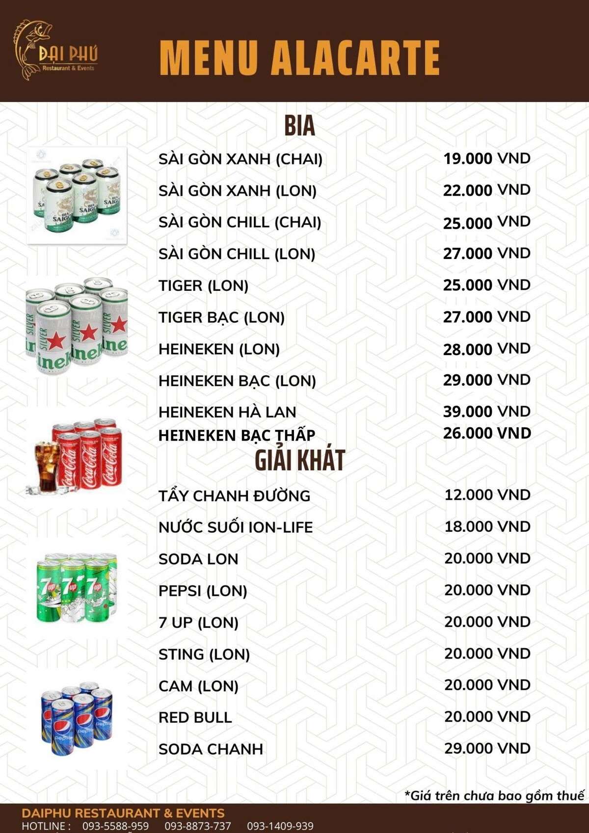 Menu Alacarte tại Nhà hàng Đại Phú