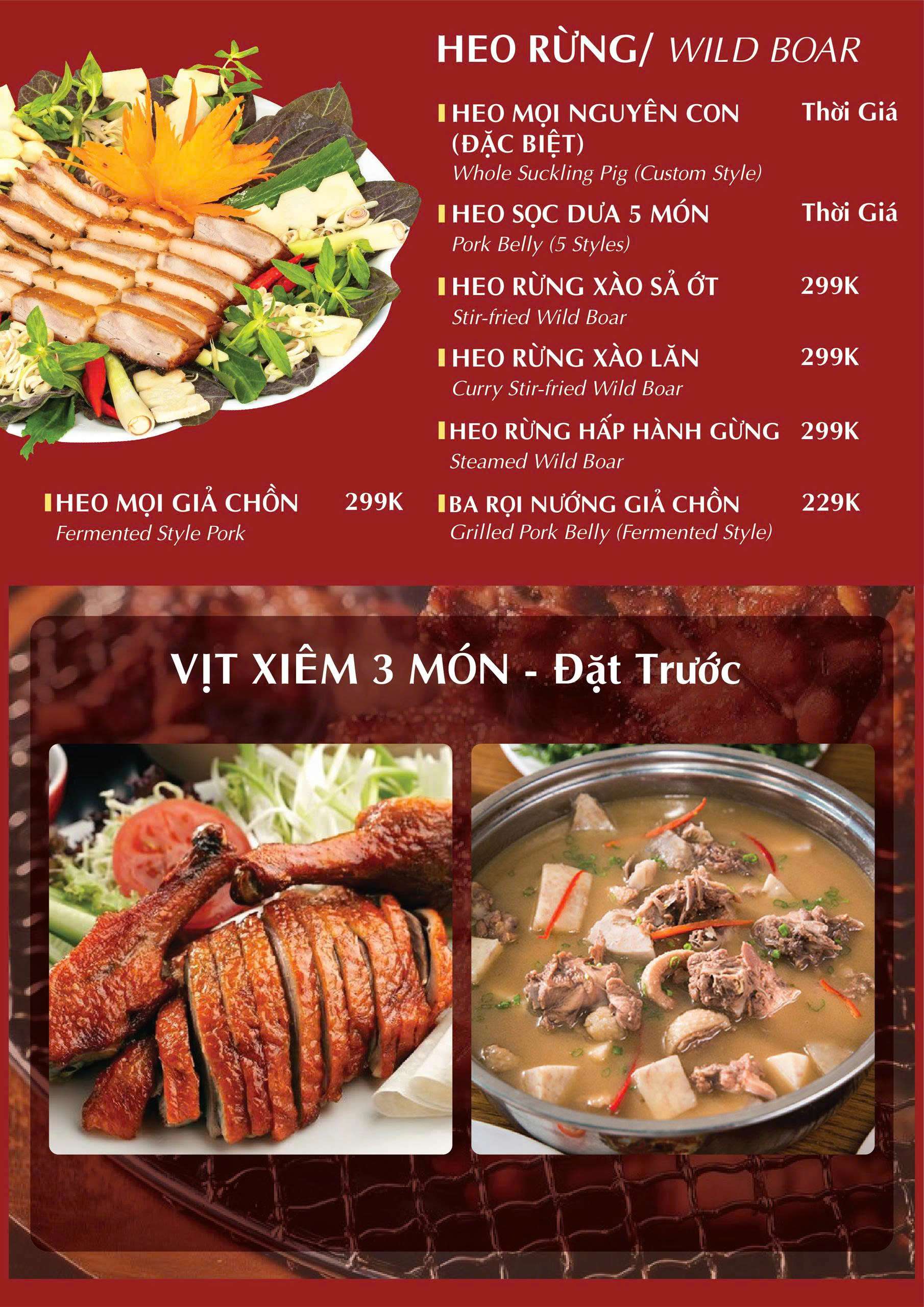 Menu Alacarte tại Nhà hàng Đại Phú