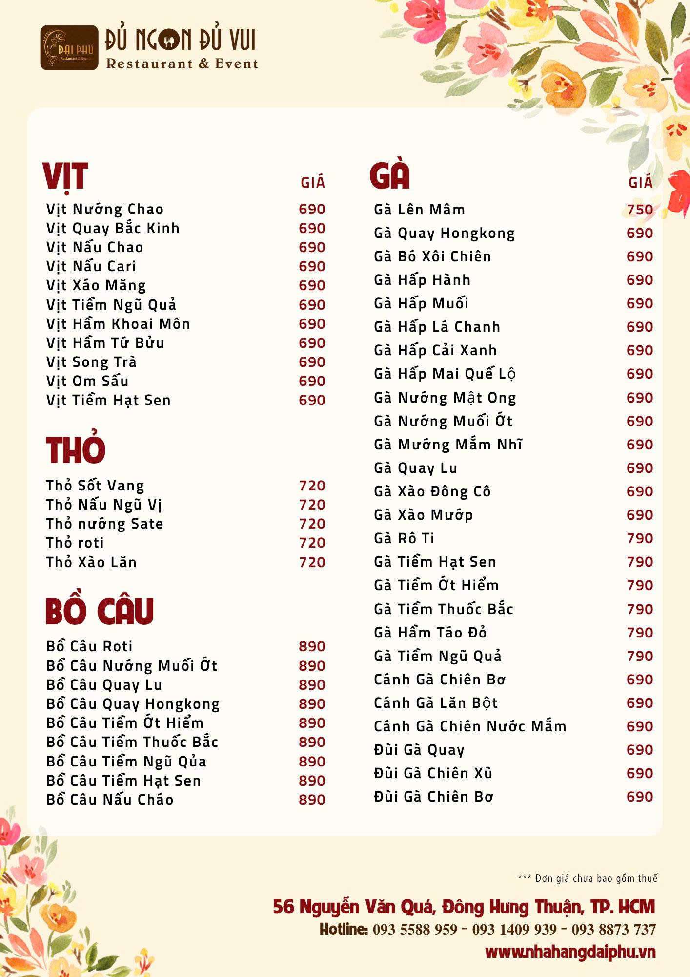 Menu Tiệc Đại Phú