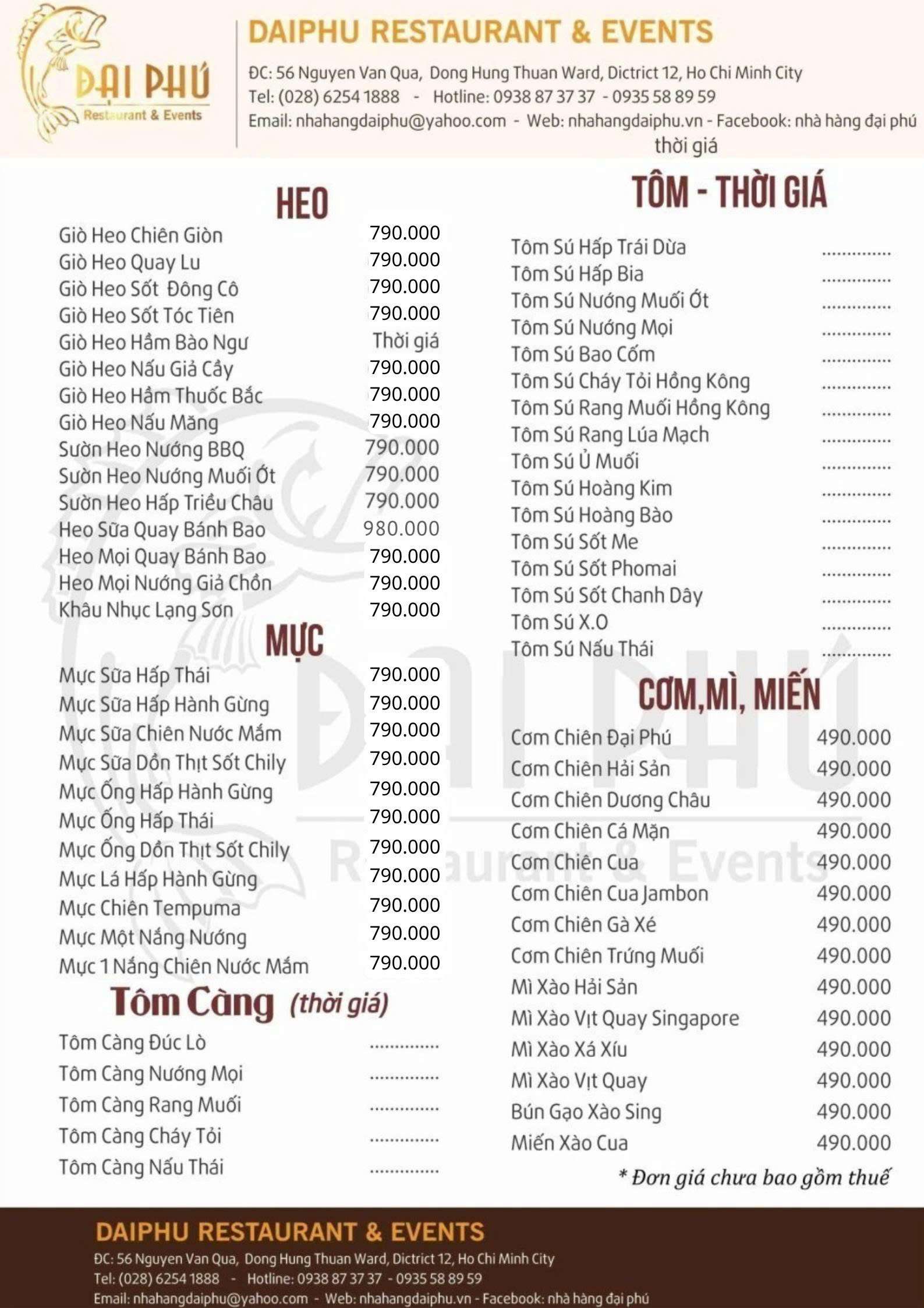 Menu Tiệc Đại Phú