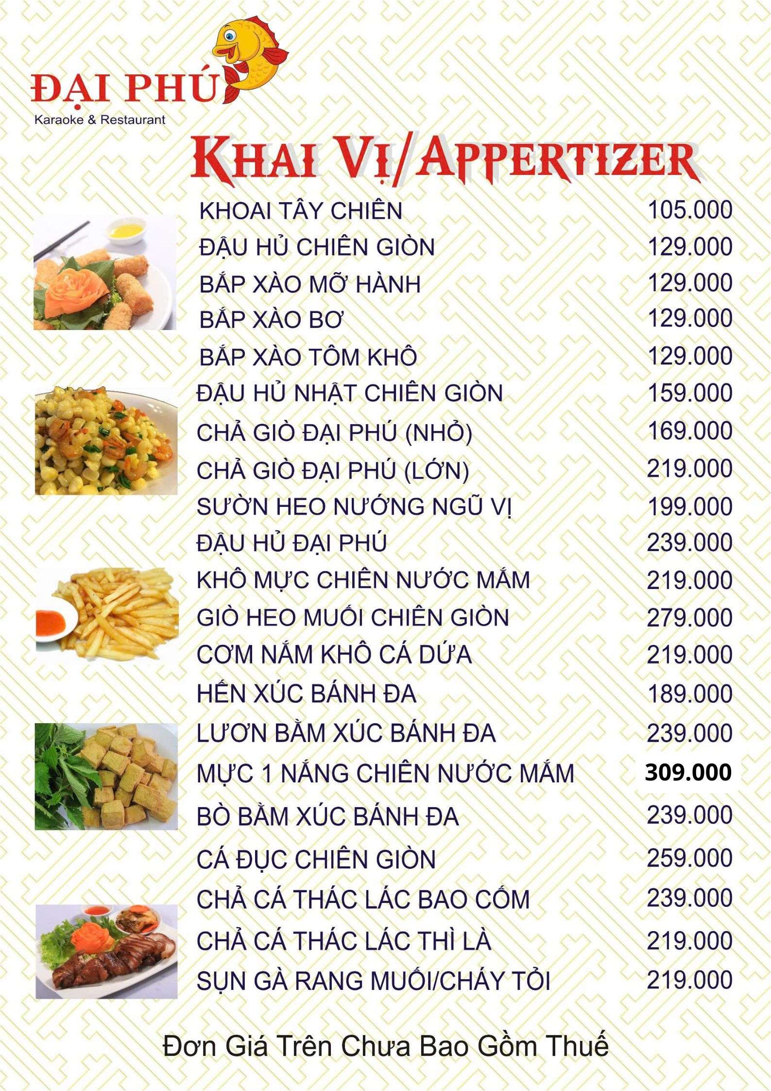 Menu VIP tại Nhà hàng Đại Phú