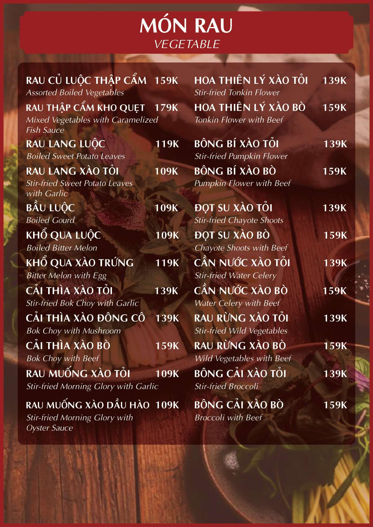 Menu Alacarte tại Nhà hàng Đại Phú