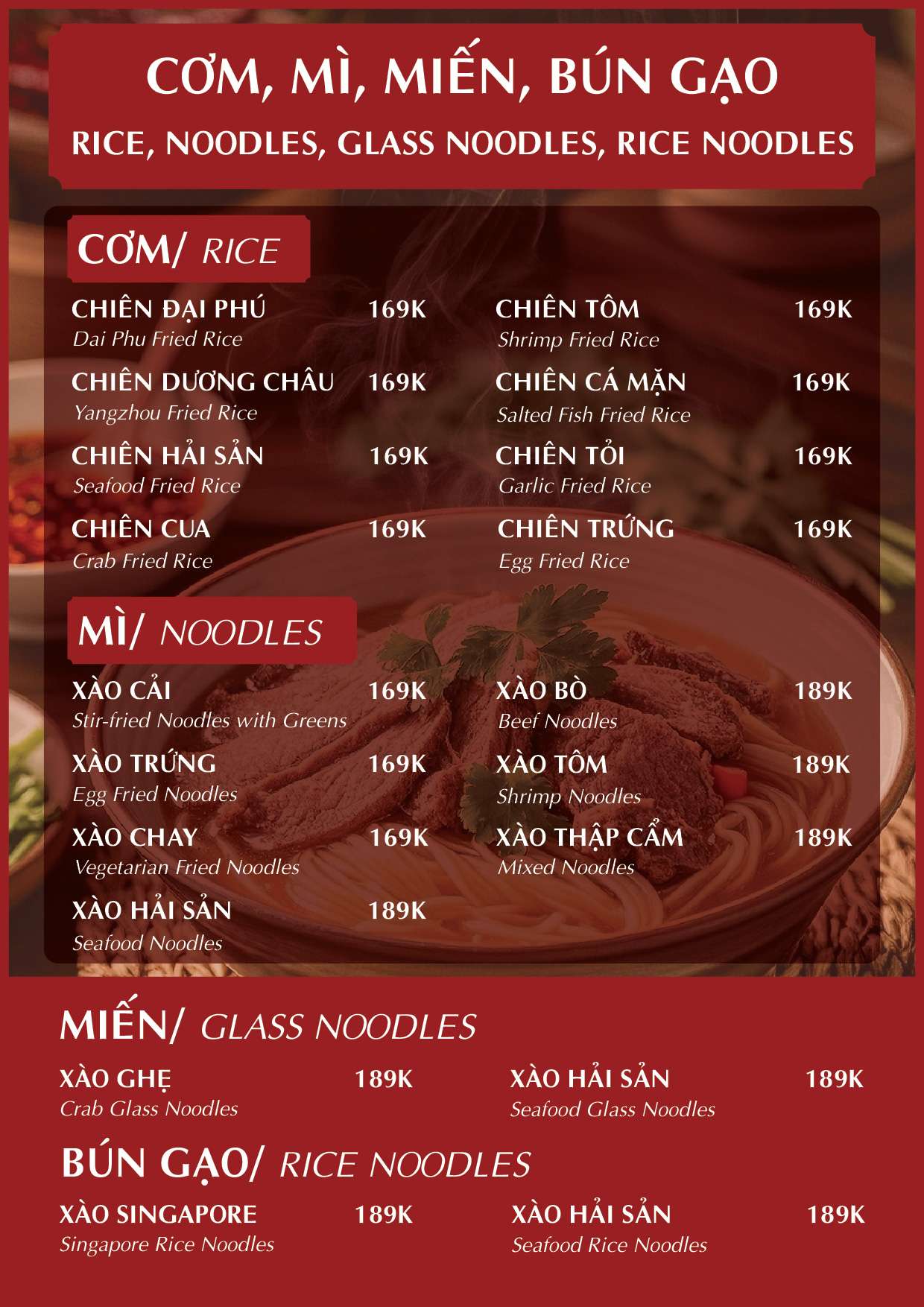 Menu Alacarte tại Nhà hàng Đại Phú