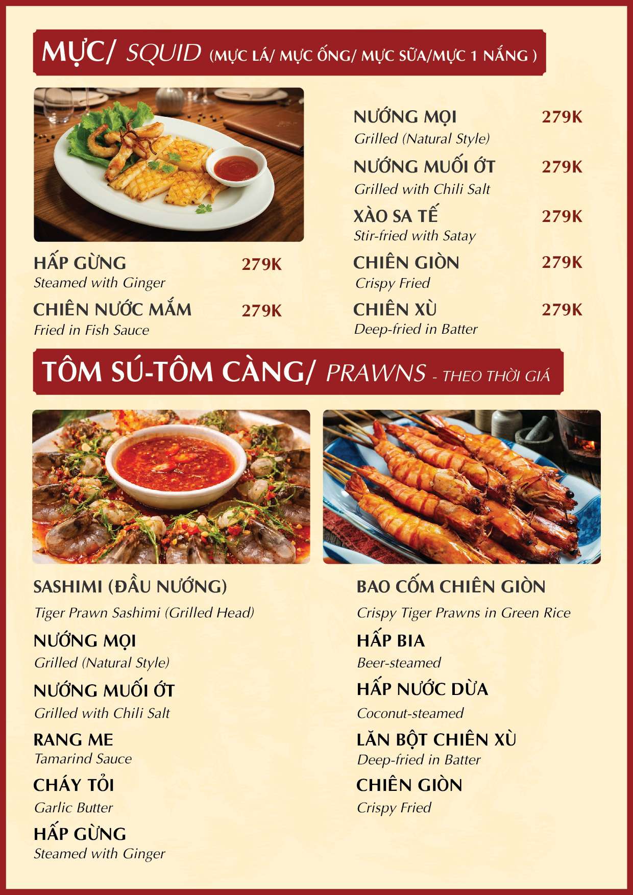 Menu Alacarte tại Nhà hàng Đại Phú