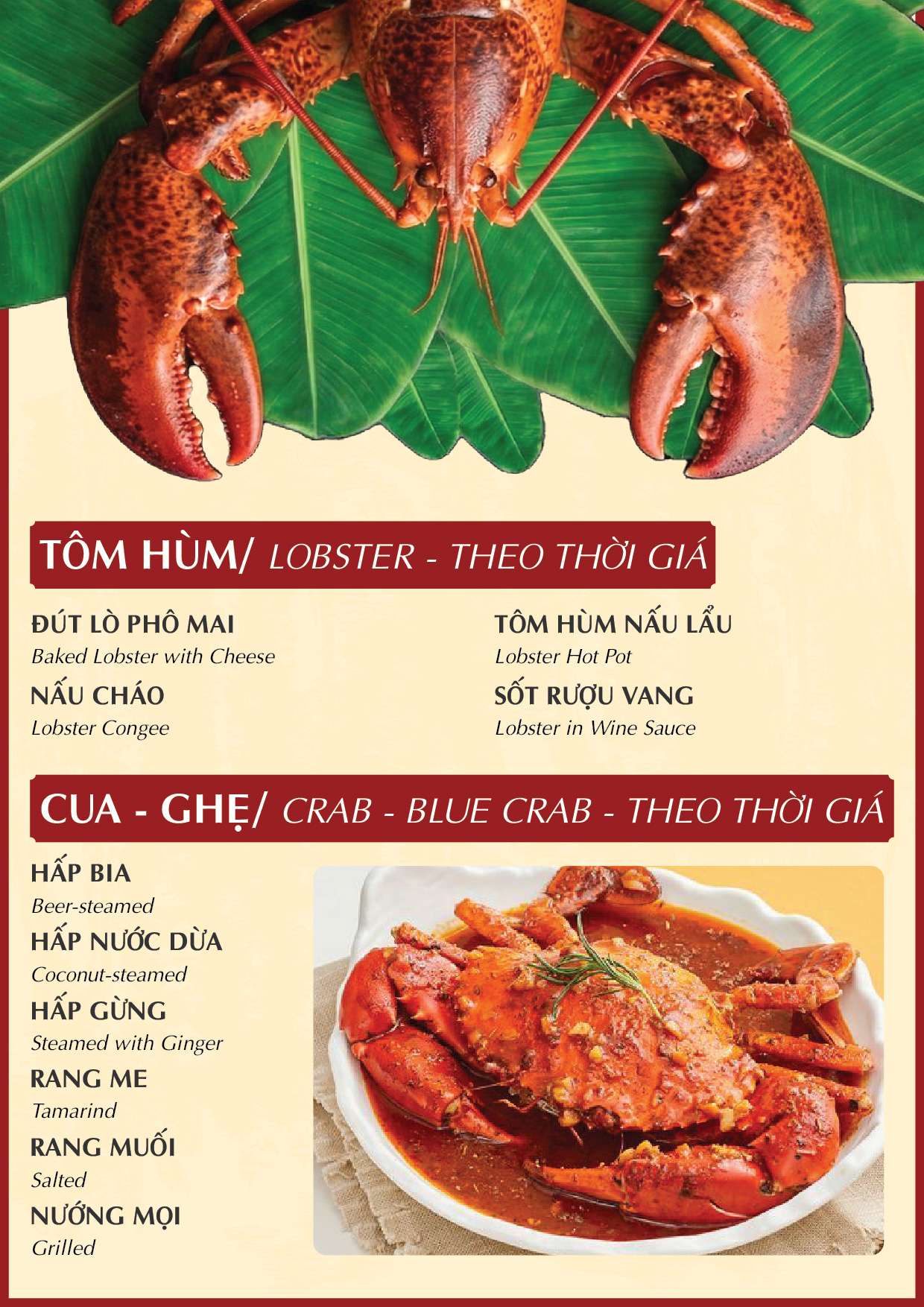 Menu Alacarte tại Nhà hàng Đại Phú