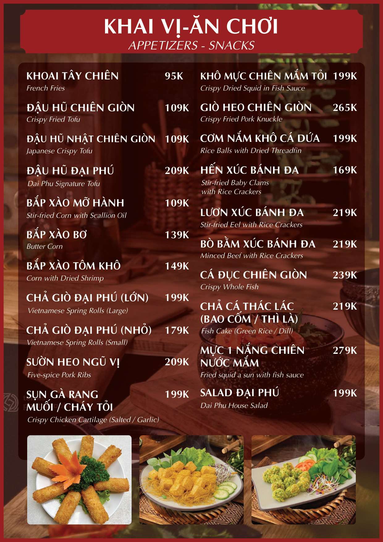 Menu Alacarte tại Nhà hàng Đại Phú