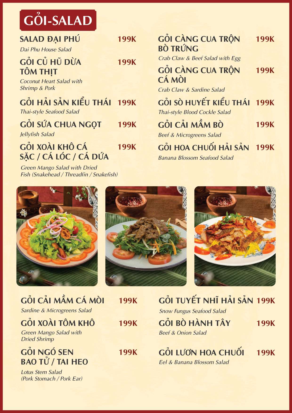 Menu Alacarte tại Nhà hàng Đại Phú