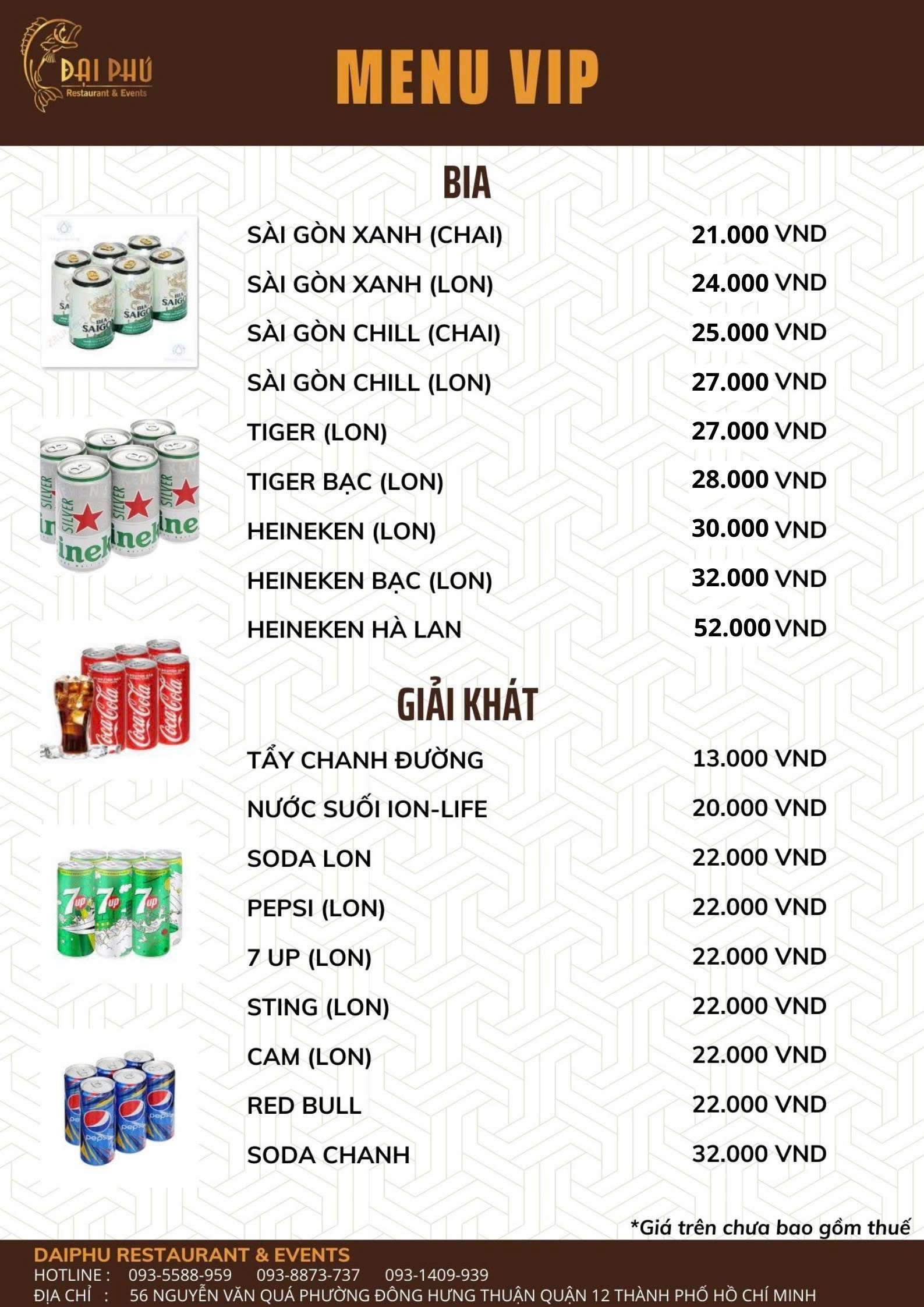 Menu VIP tại Nhà hàng Đại Phú