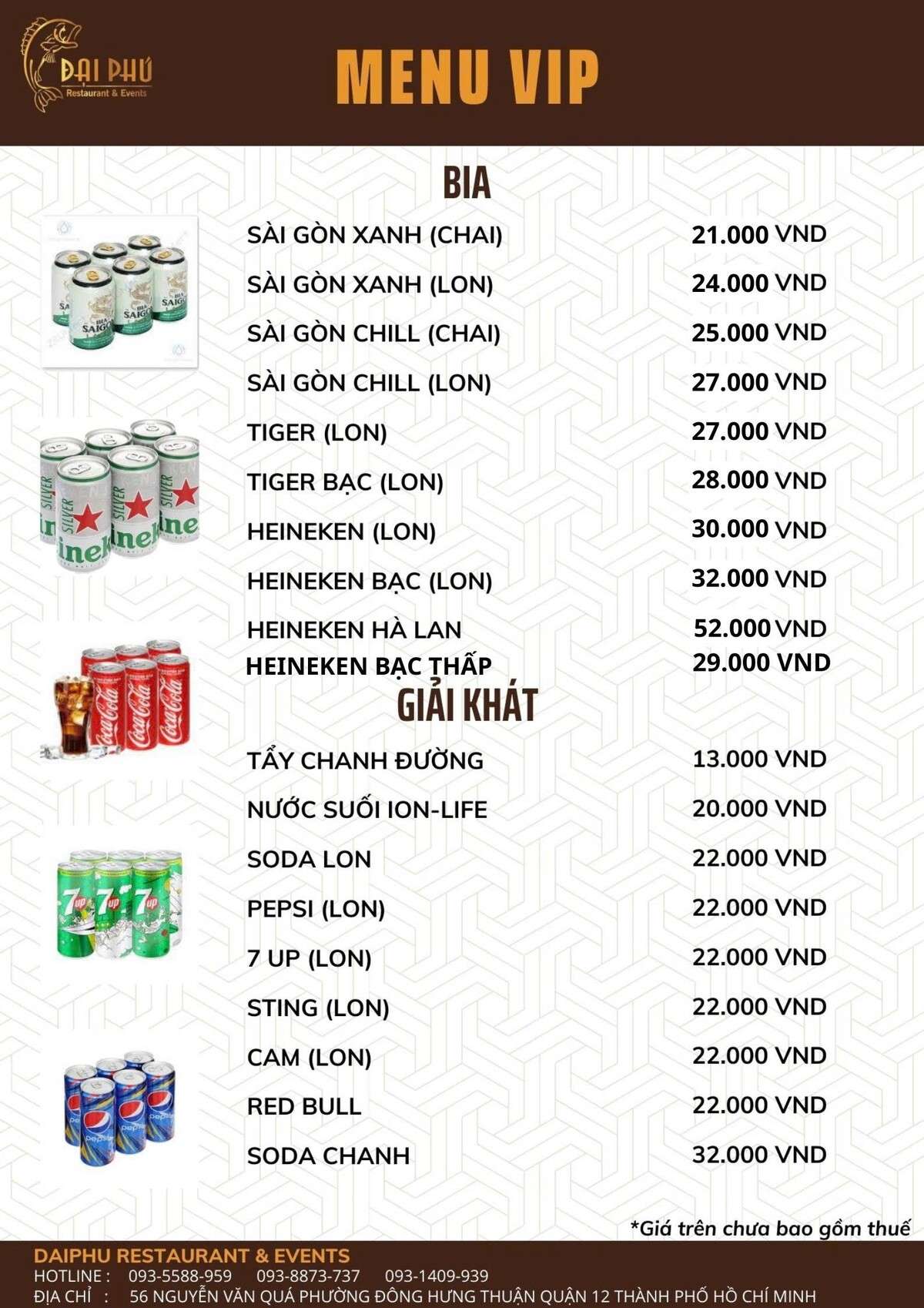 Menu VIP tại Nhà hàng Đại Phú
