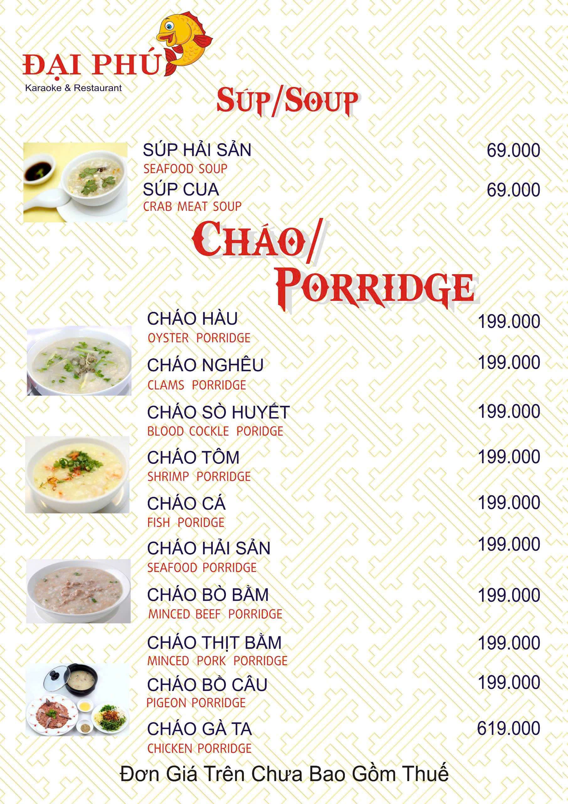 Menu VIP tại Nhà hàng Đại Phú