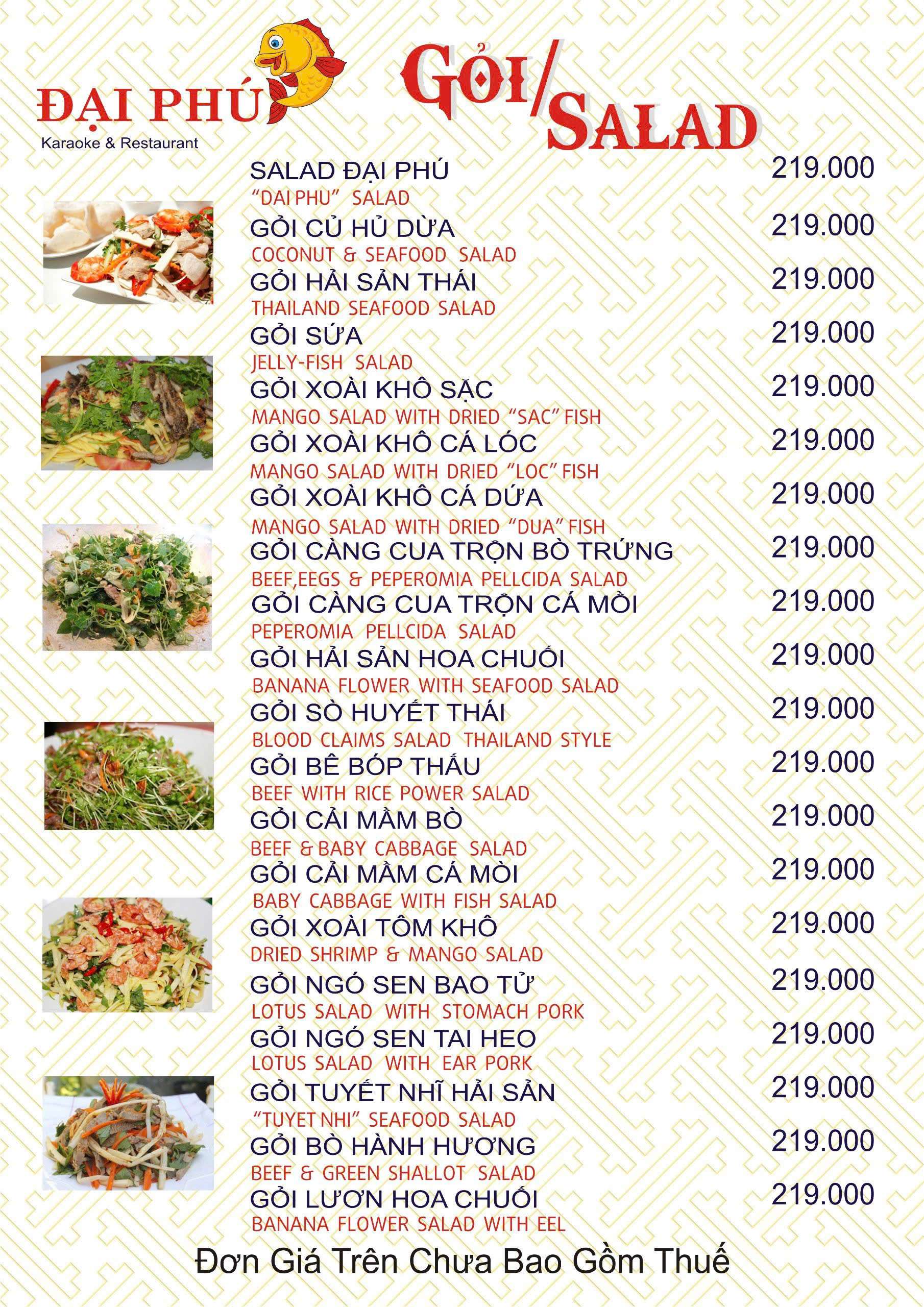 Menu VIP tại Nhà hàng Đại Phú