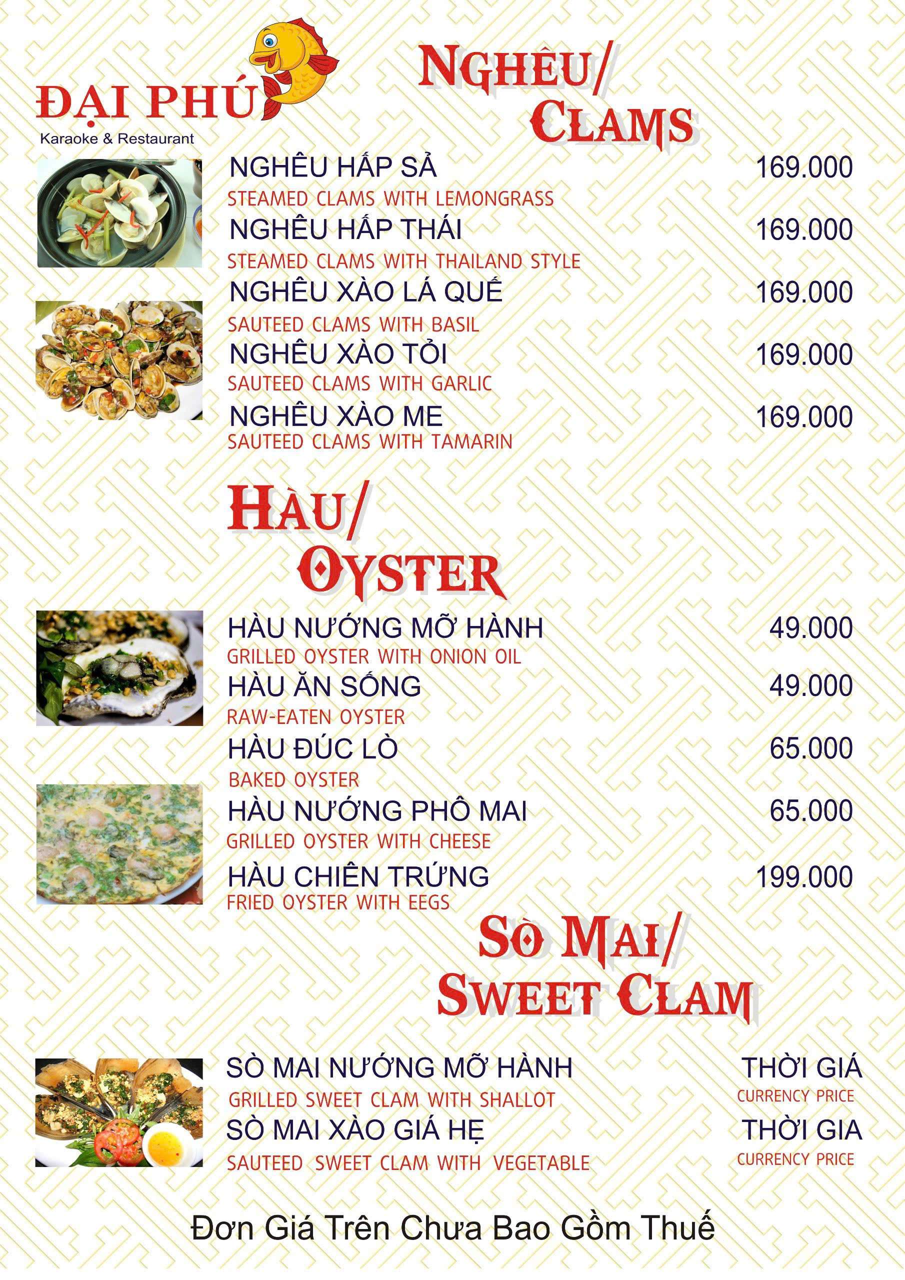 Menu VIP tại Nhà hàng Đại Phú