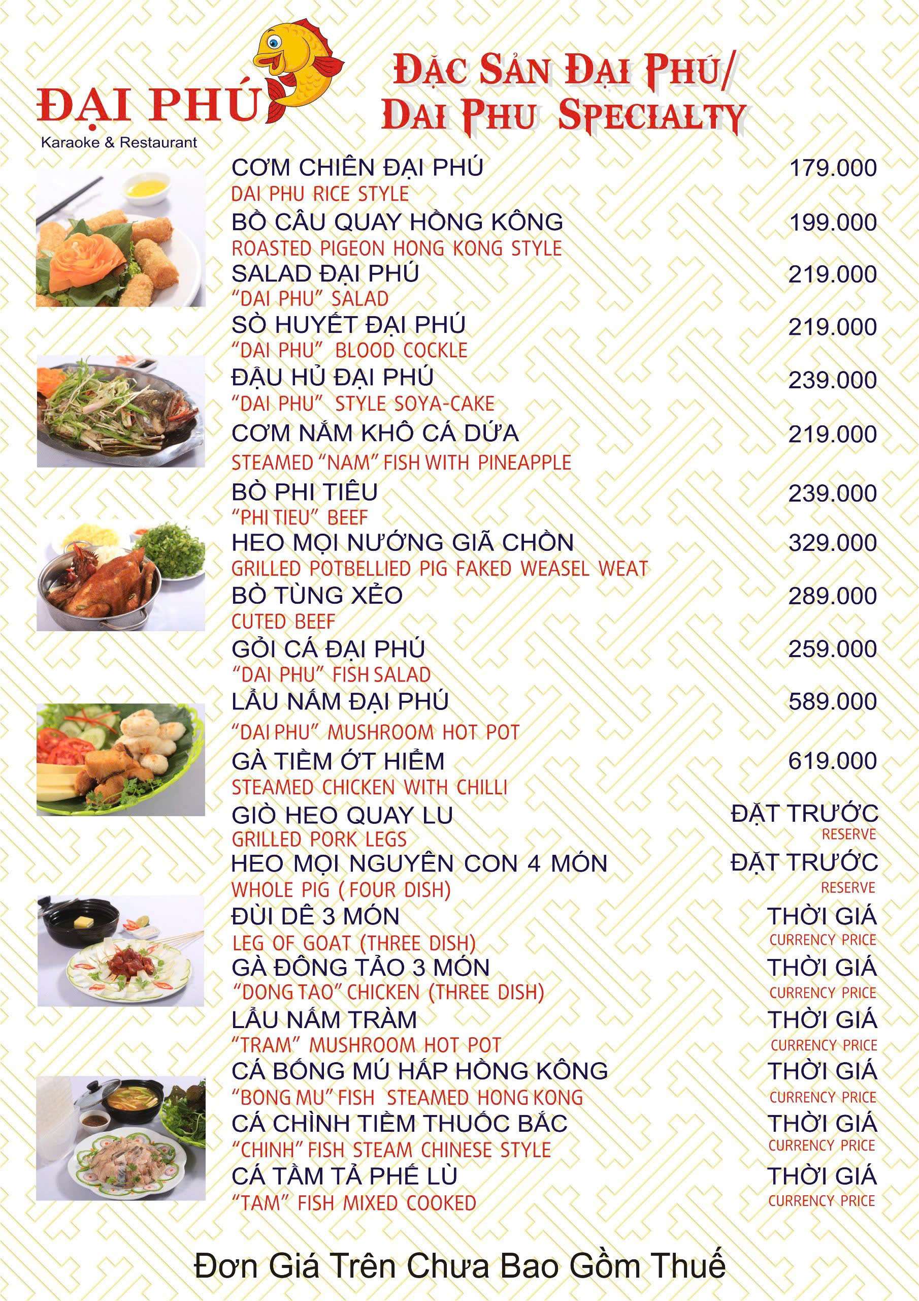 Menu VIP tại Nhà hàng Đại Phú