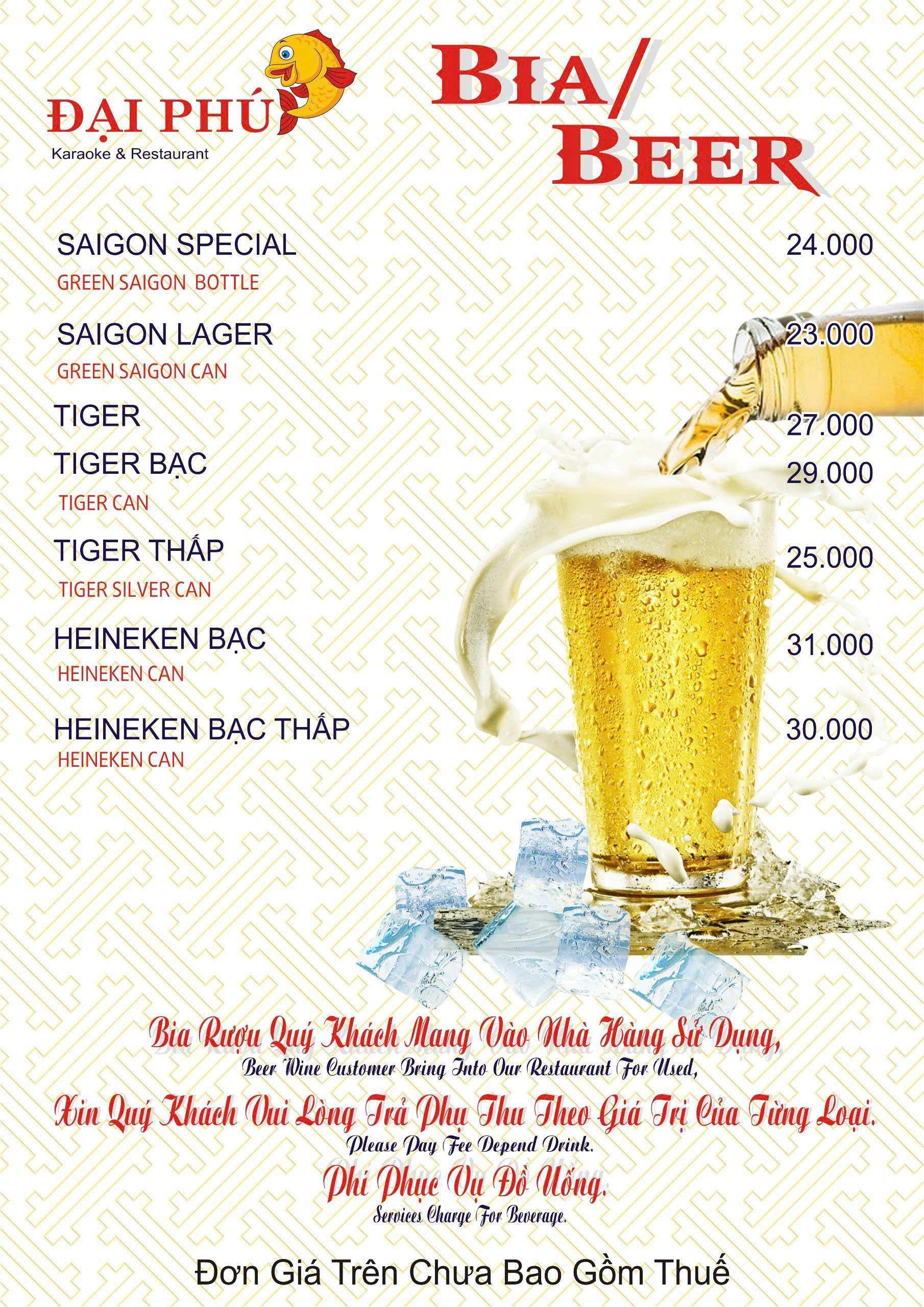 Menu VIP tại Nhà hàng Đại Phú