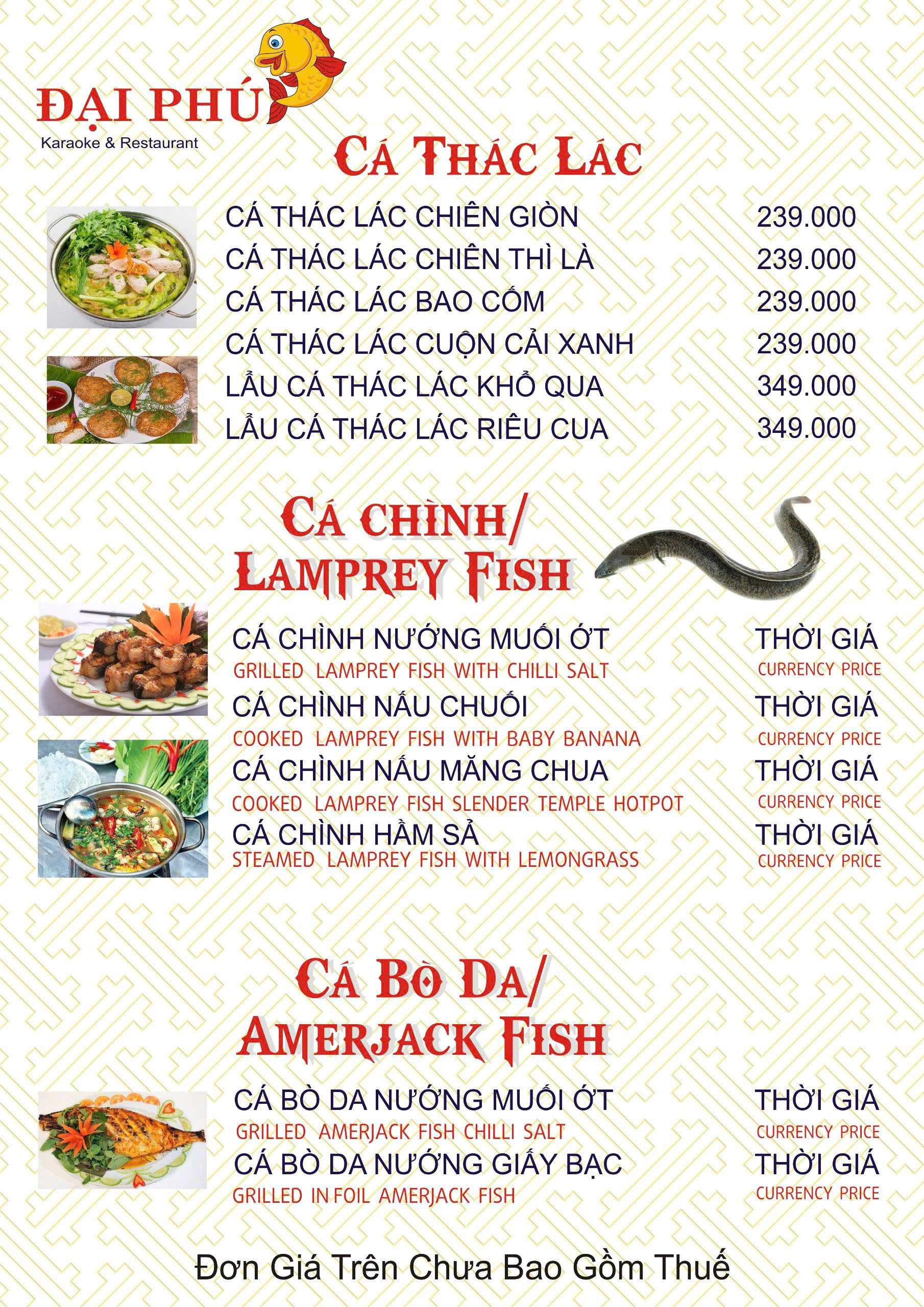 Menu VIP tại Nhà hàng Đại Phú