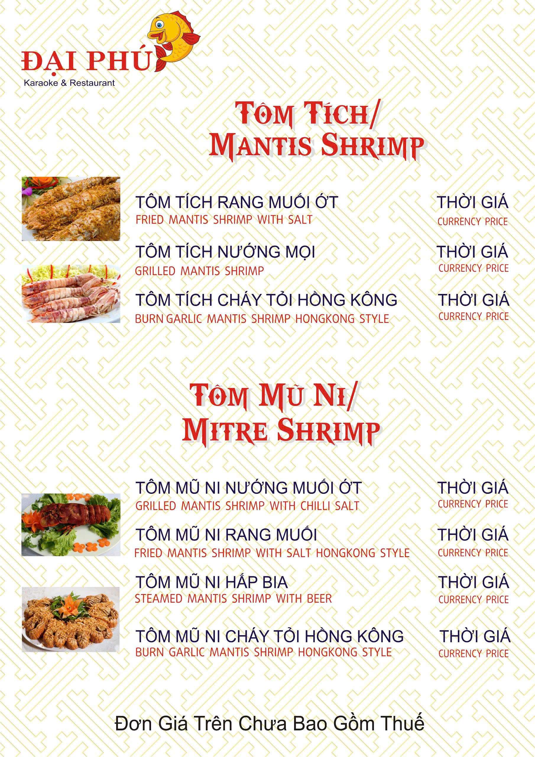 Menu VIP tại Nhà hàng Đại Phú