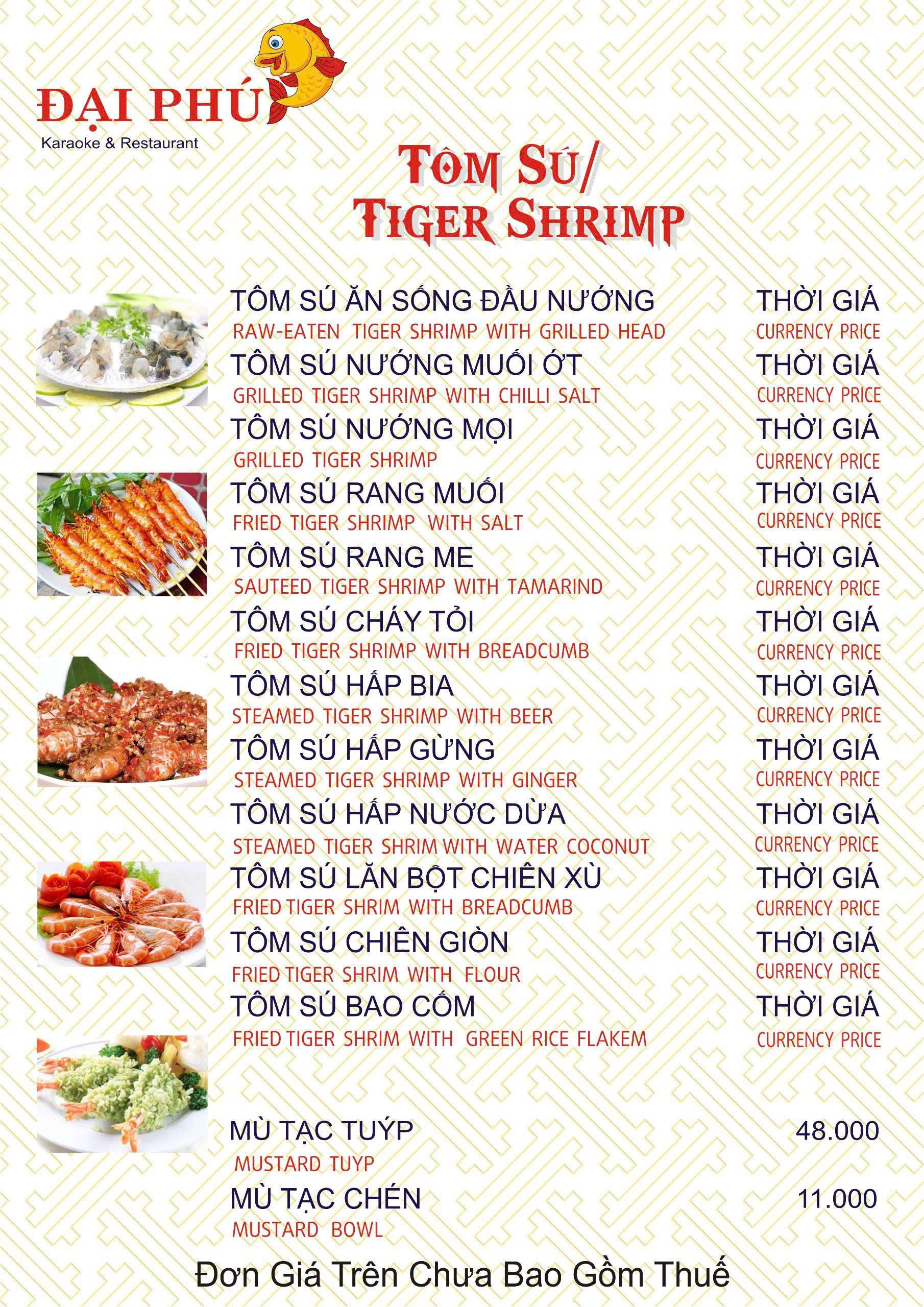 Menu VIP tại Nhà hàng Đại Phú