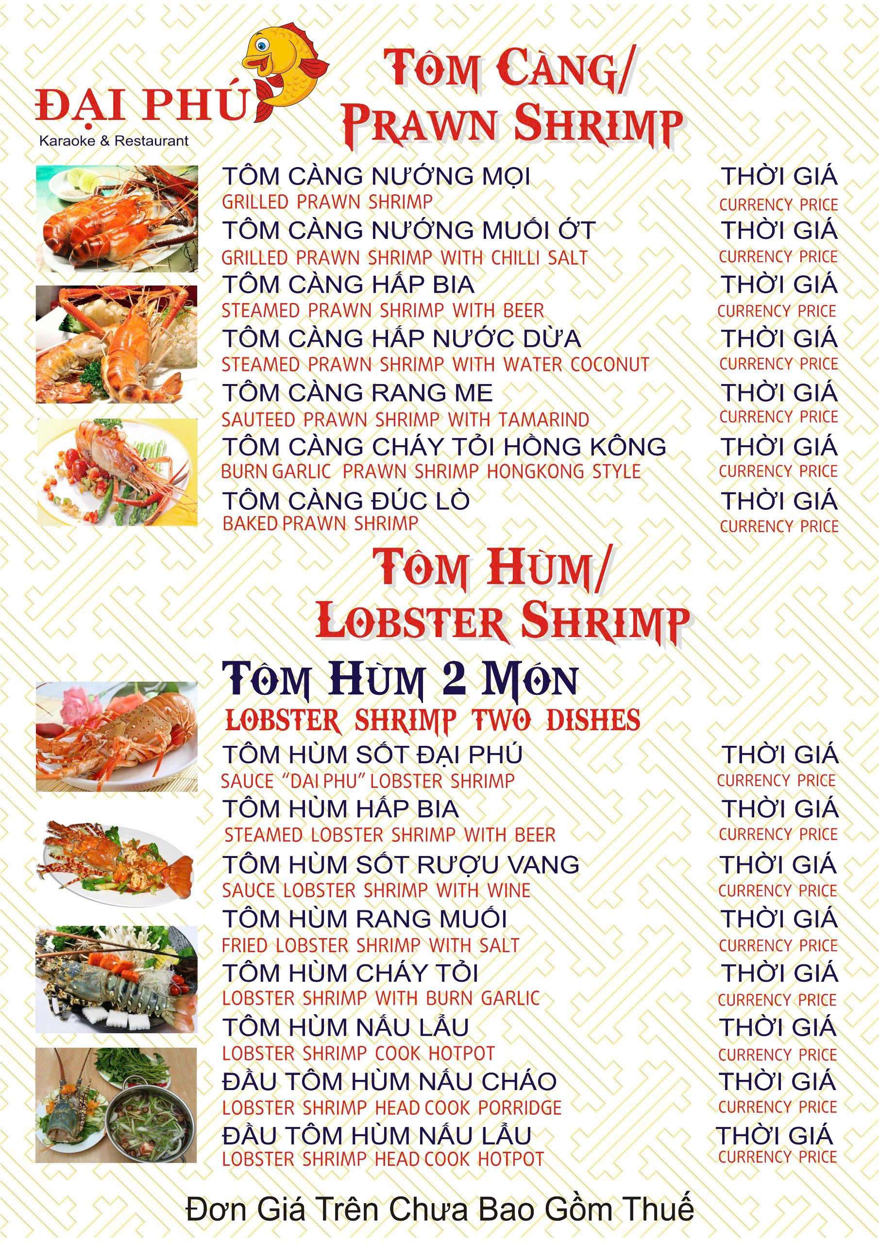 Menu VIP tại Nhà hàng Đại Phú