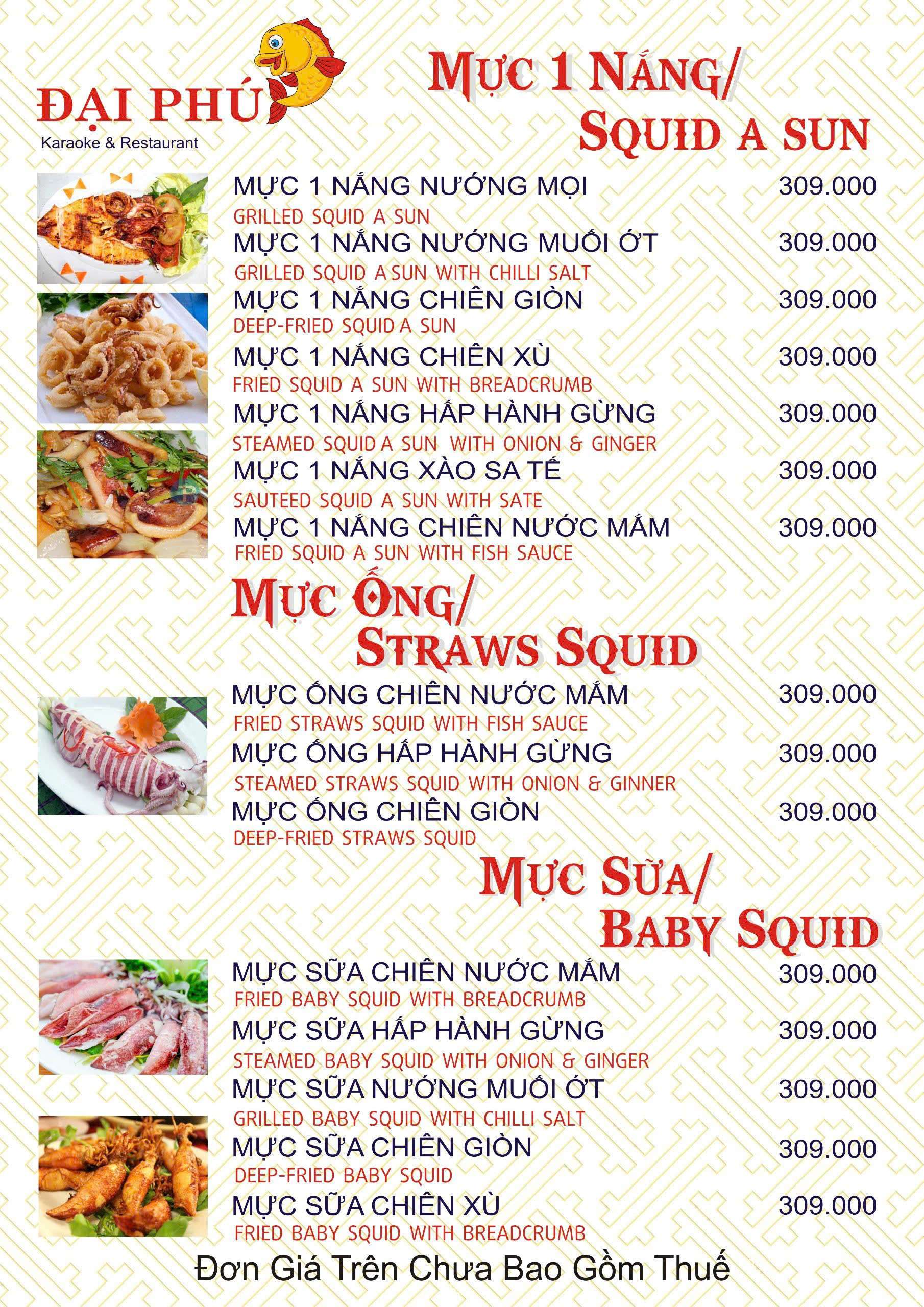 Menu VIP tại Nhà hàng Đại Phú