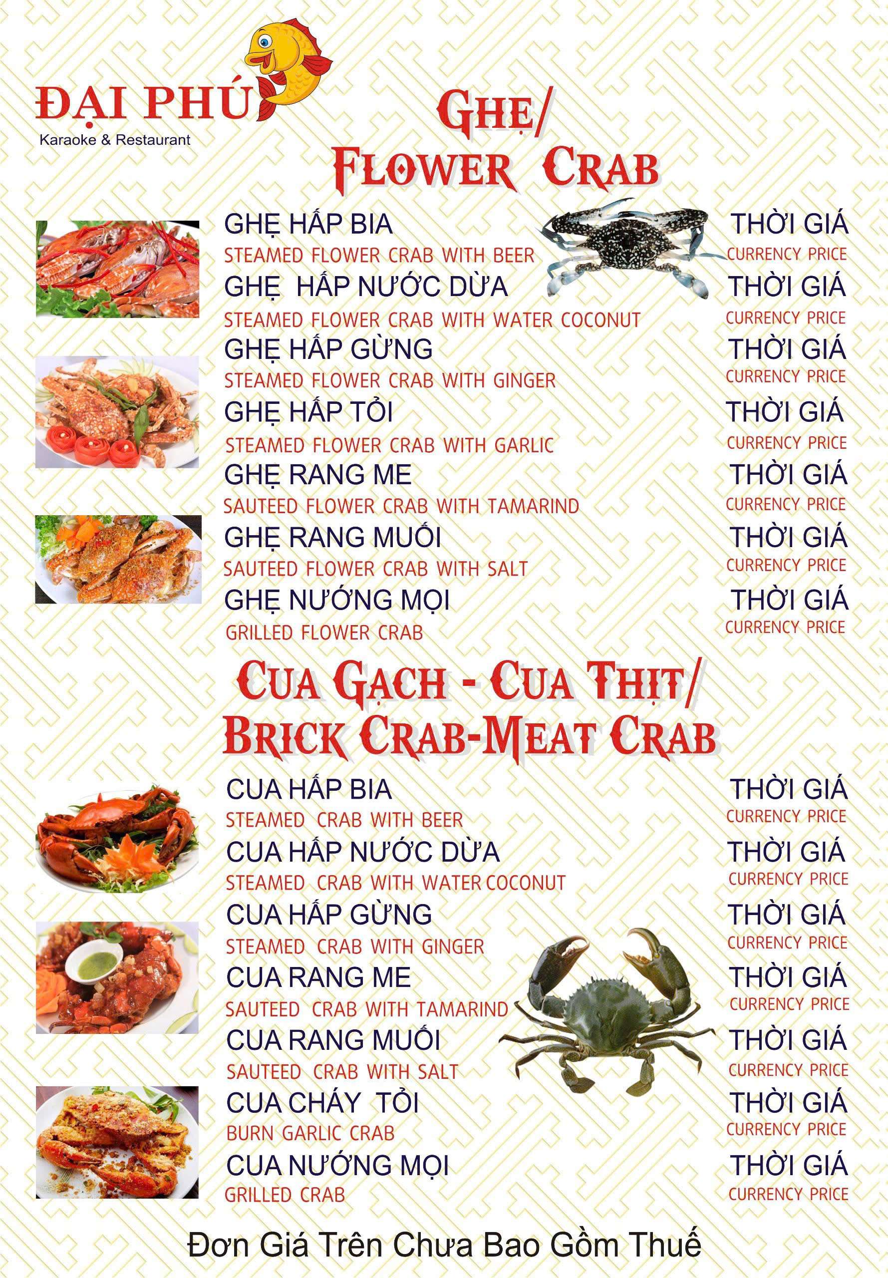 Menu VIP tại Nhà hàng Đại Phú