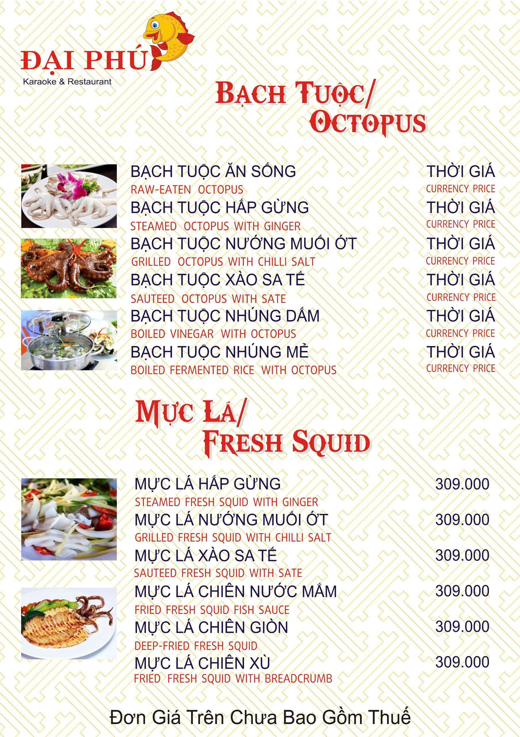 Menu VIP tại Nhà hàng Đại Phú