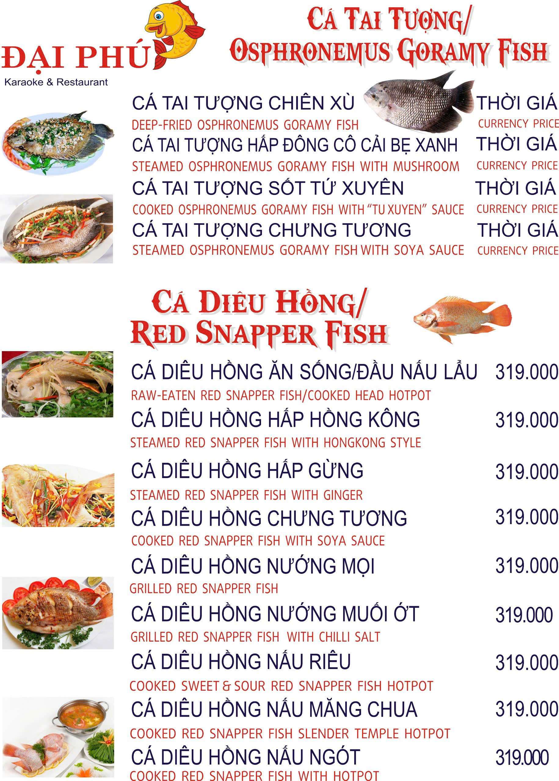 Menu VIP tại Nhà hàng Đại Phú