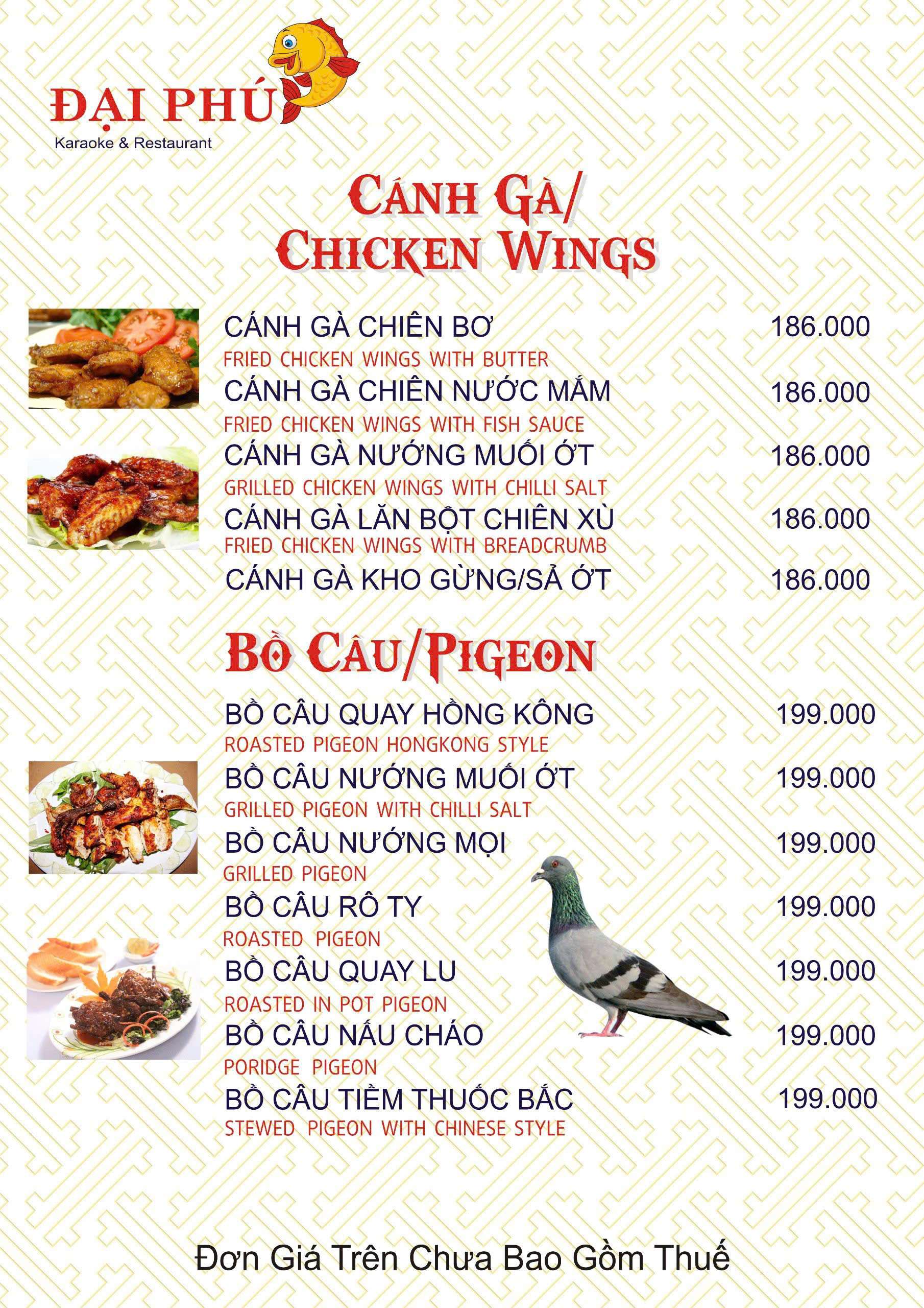 Menu VIP tại Nhà hàng Đại Phú