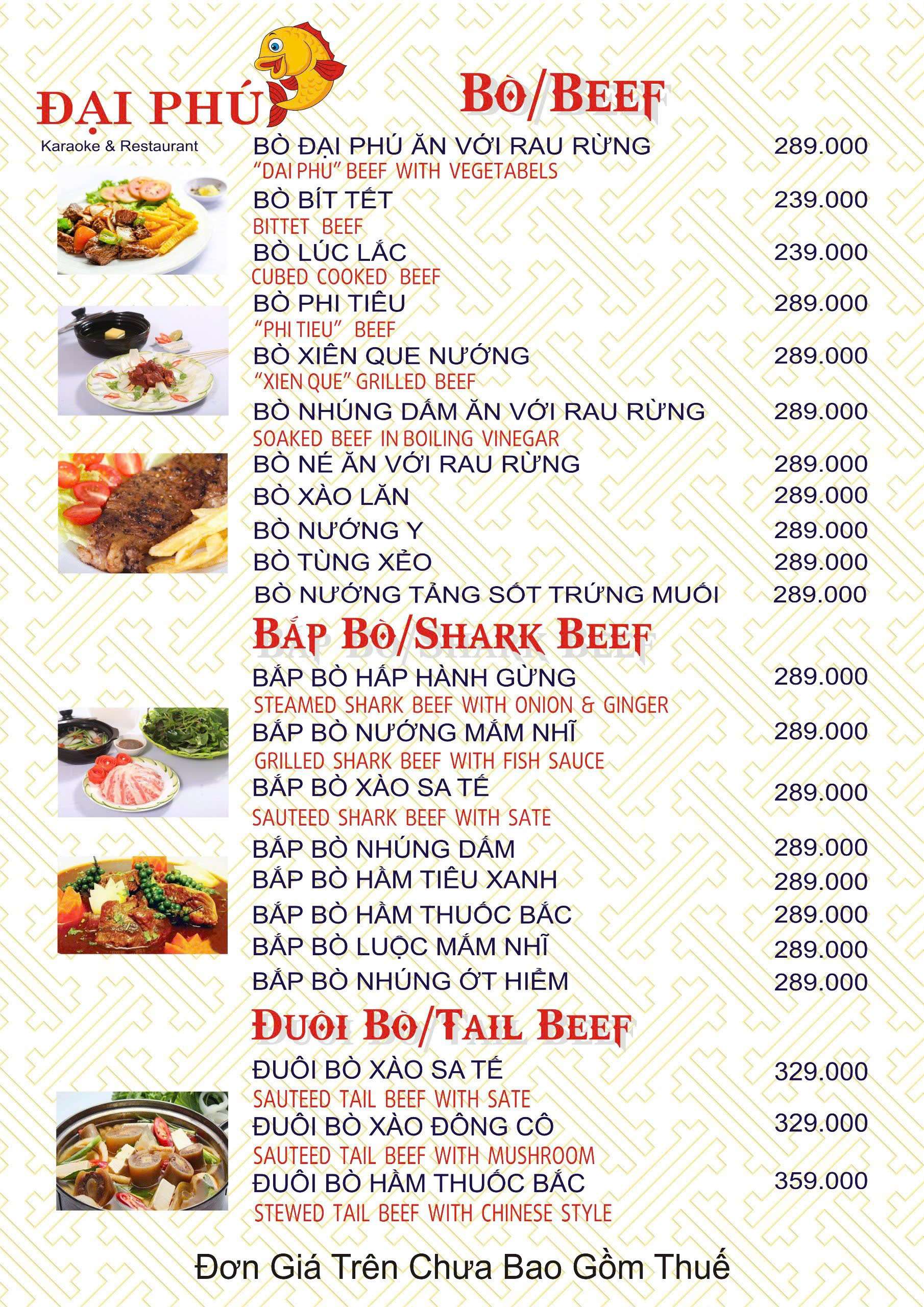 Menu VIP tại Nhà hàng Đại Phú