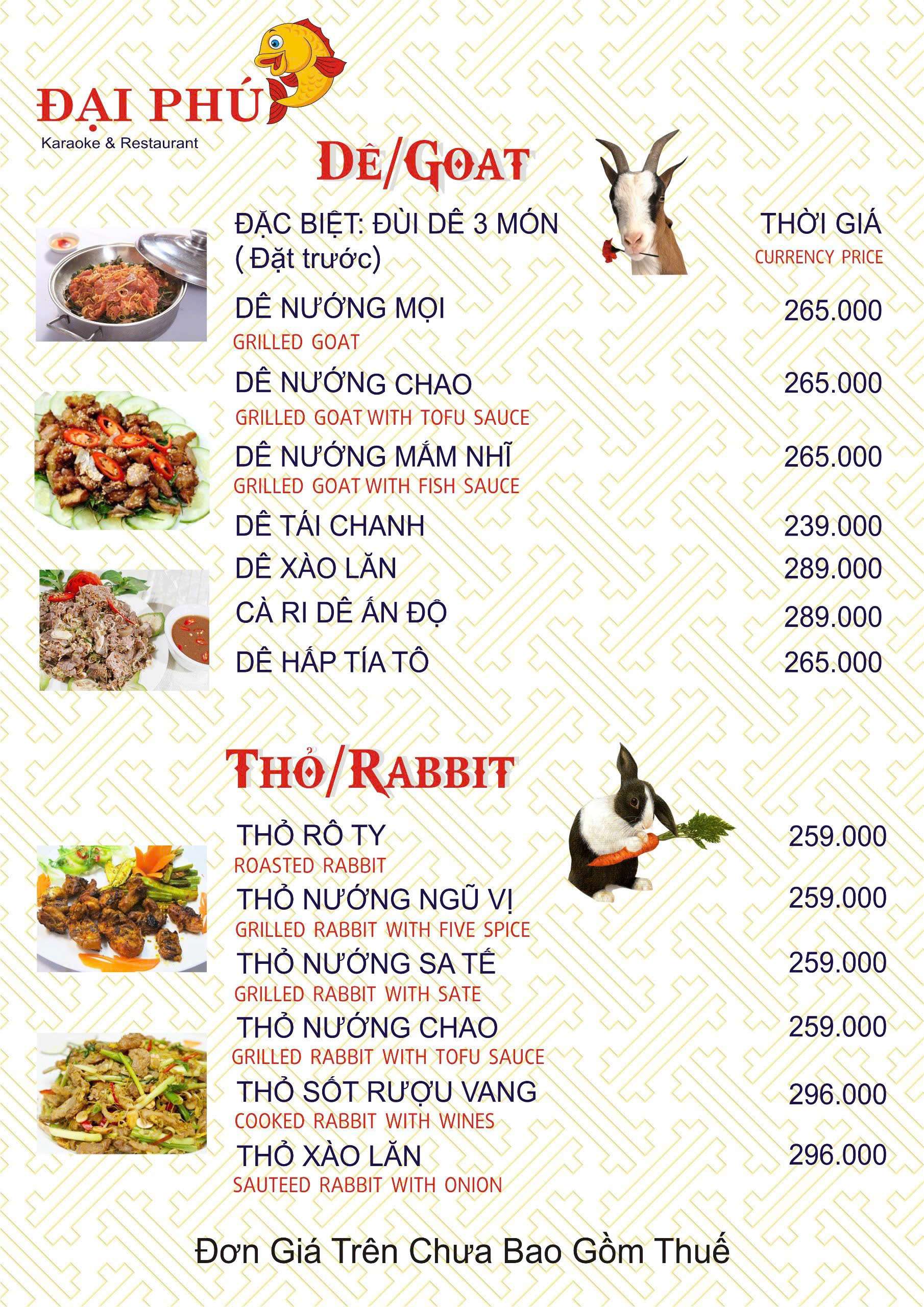 Menu VIP tại Nhà hàng Đại Phú