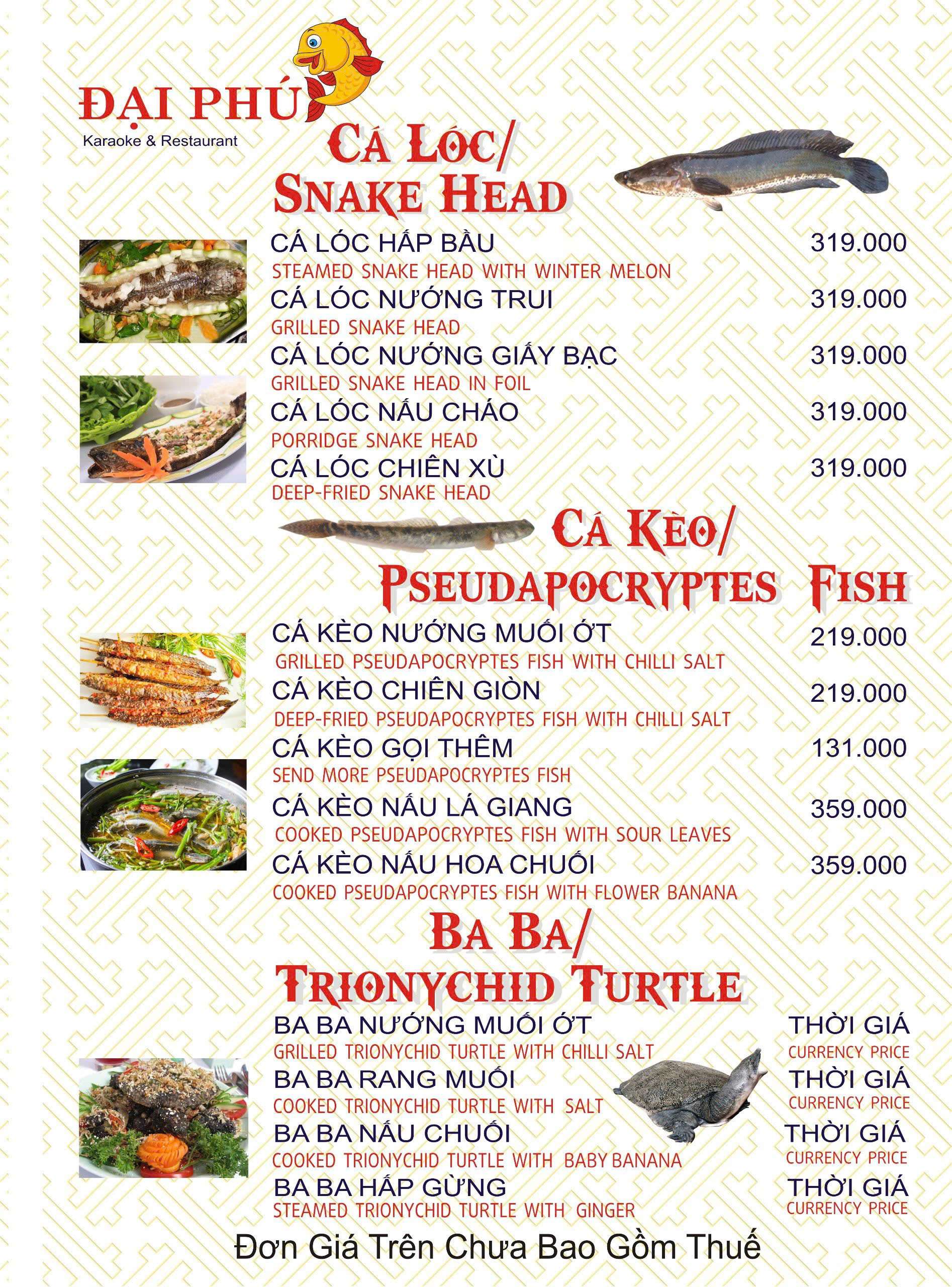 Menu VIP tại Nhà hàng Đại Phú