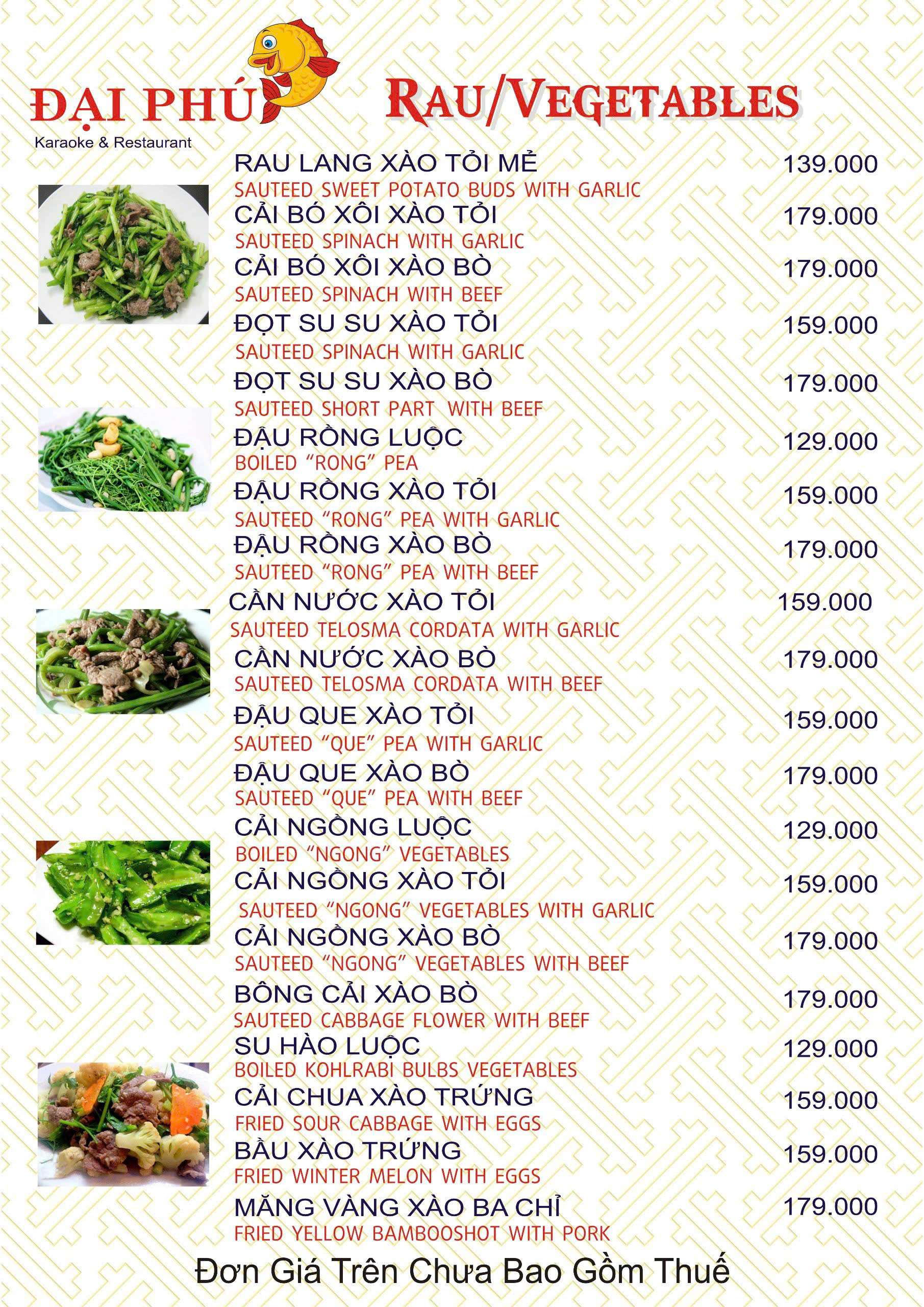 Menu VIP tại Nhà hàng Đại Phú