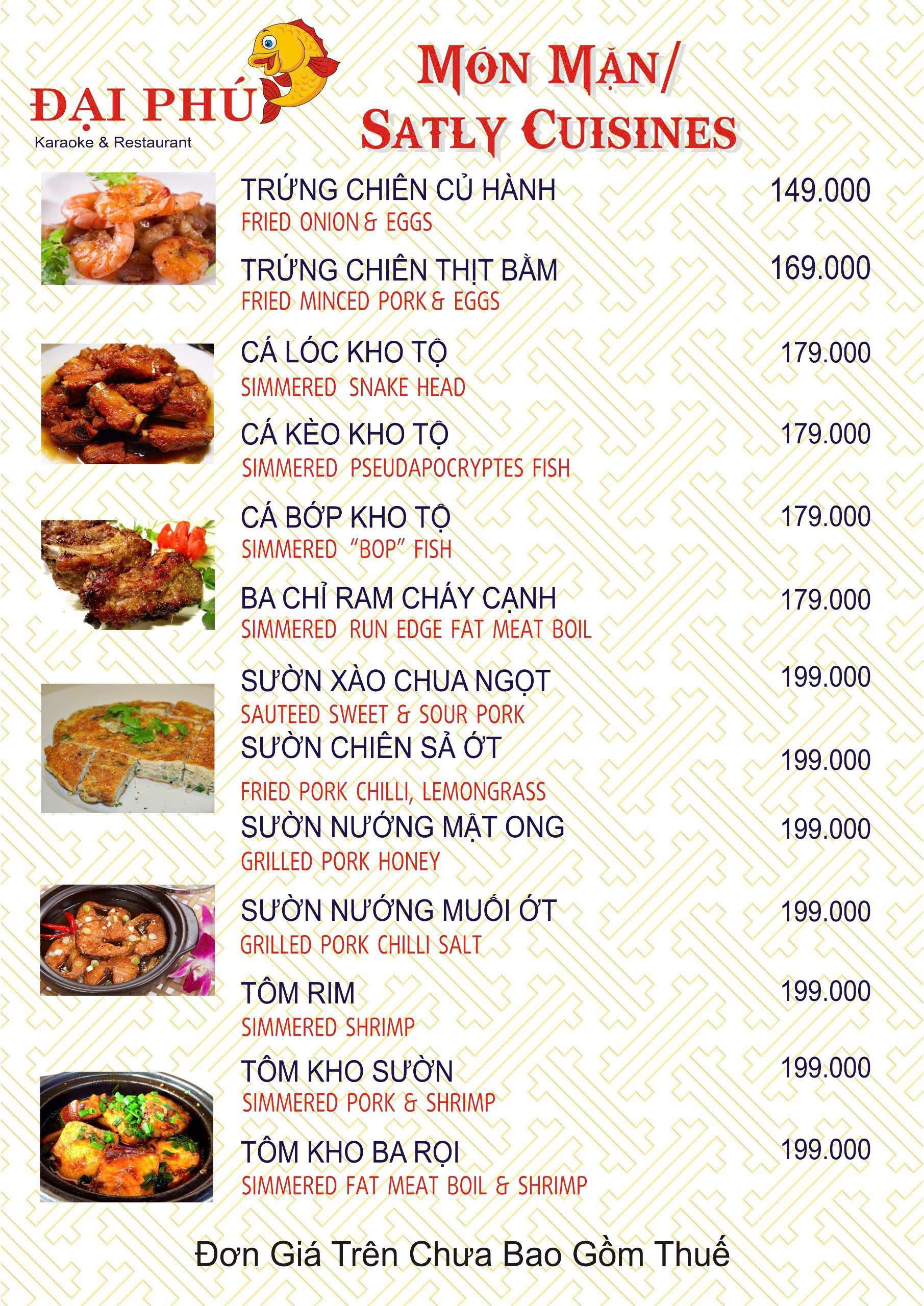 Menu VIP tại Nhà hàng Đại Phú
