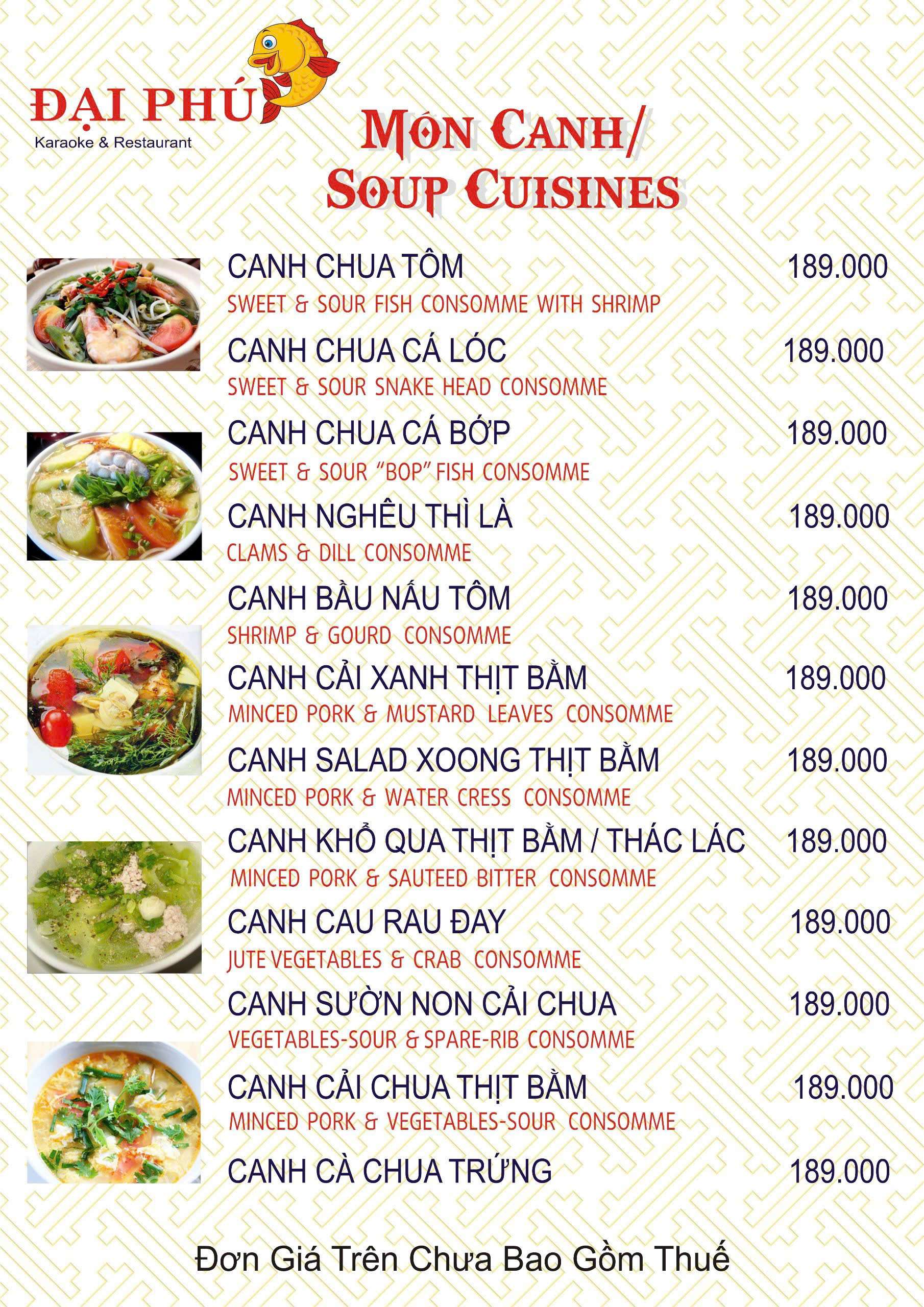Menu VIP tại Nhà hàng Đại Phú