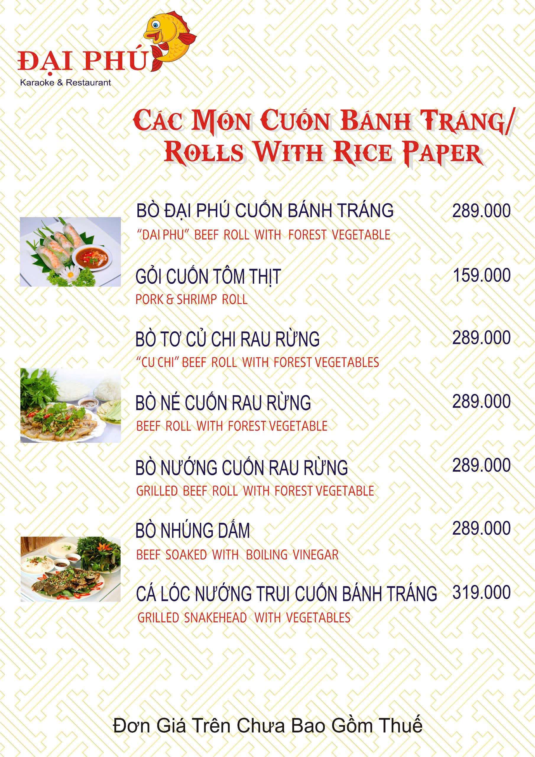 Menu VIP tại Nhà hàng Đại Phú