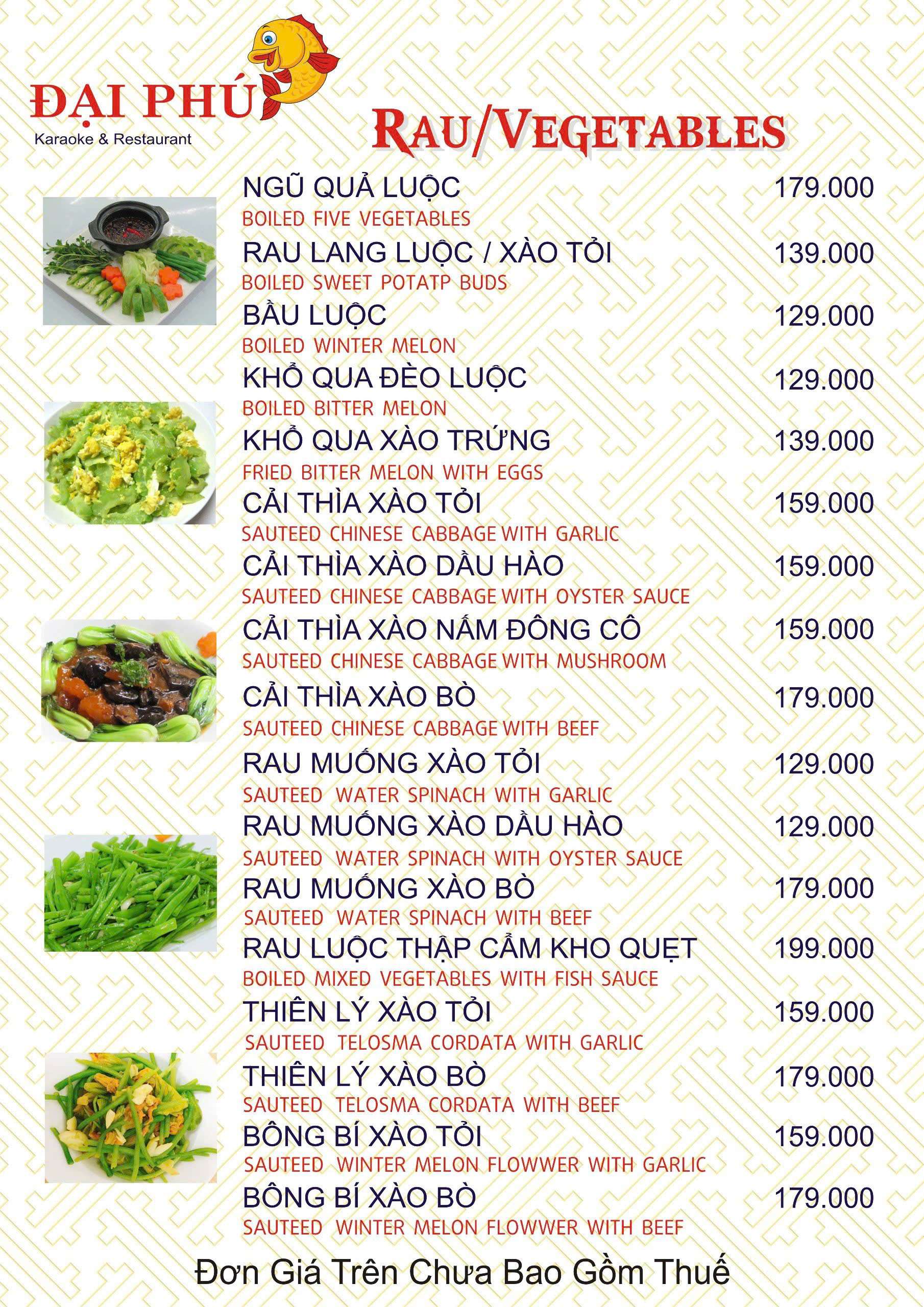 Menu VIP tại Nhà hàng Đại Phú
