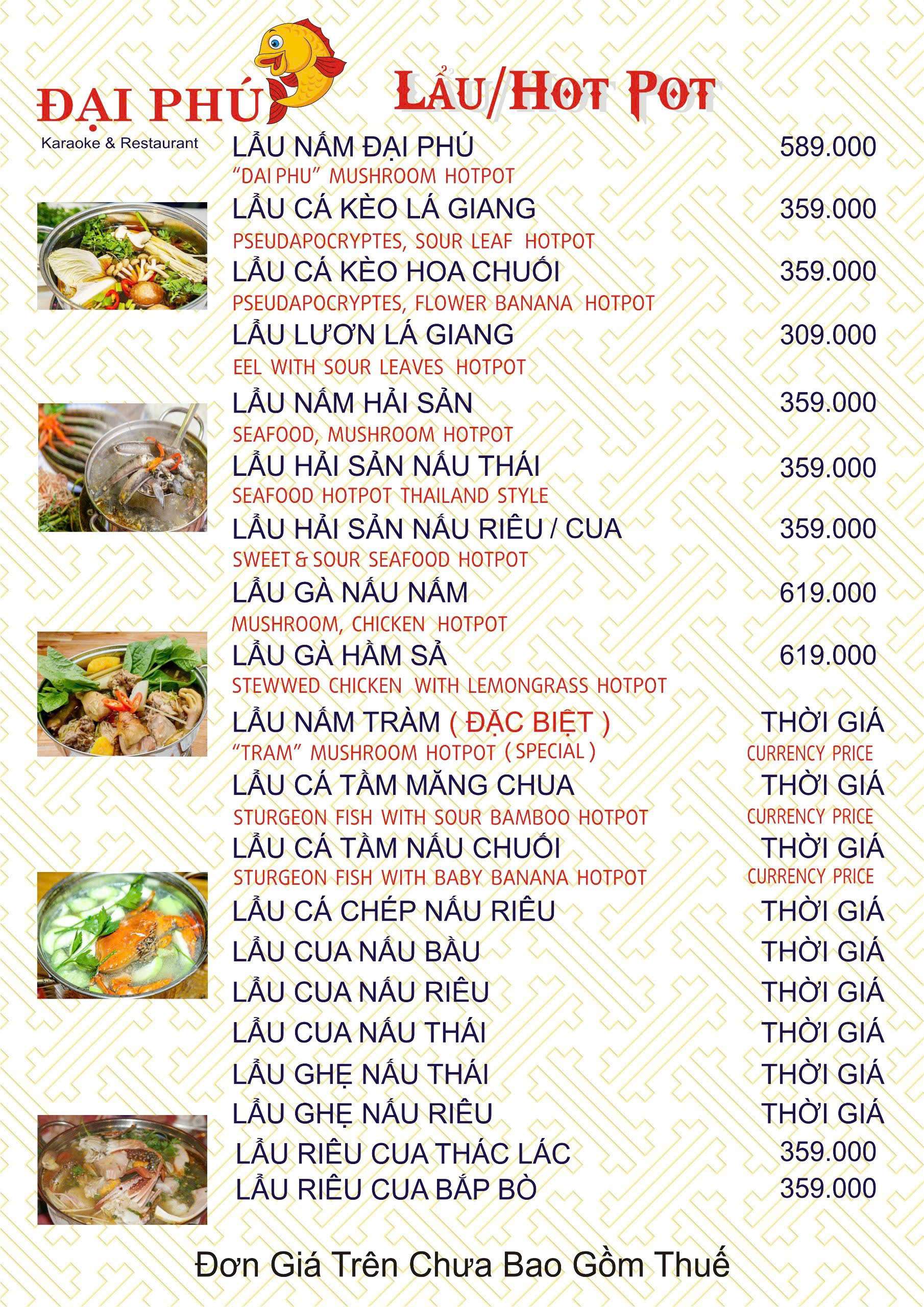 Menu VIP tại Nhà hàng Đại Phú