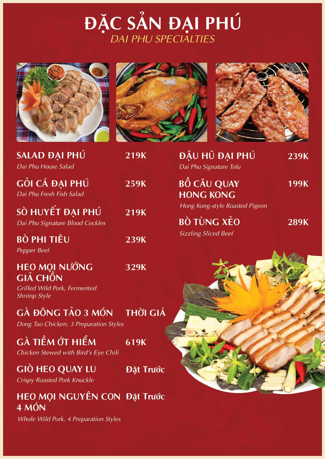 Menu VIP tại Nhà hàng Đại Phú