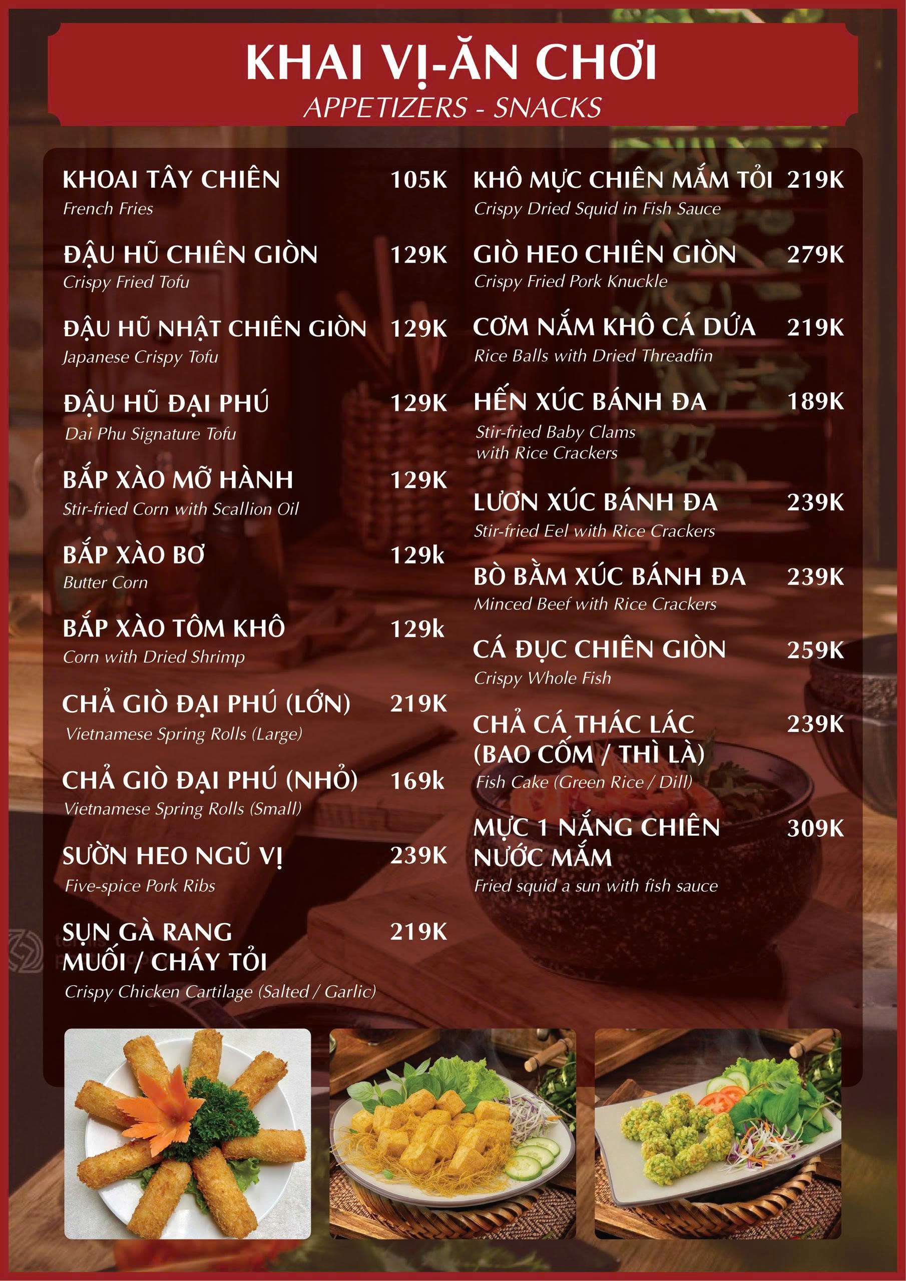 Menu VIP tại Nhà hàng Đại Phú