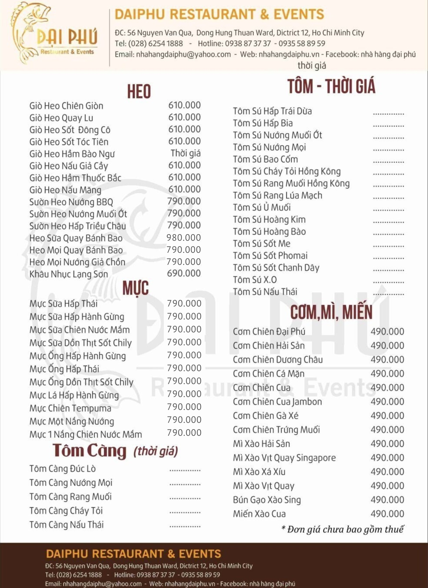 Menu Tiệc Đại Phú