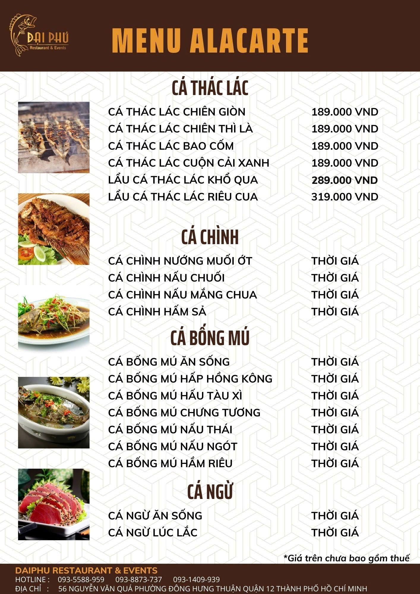 Menu Alacarte tại Nhà hàng Đại Phú